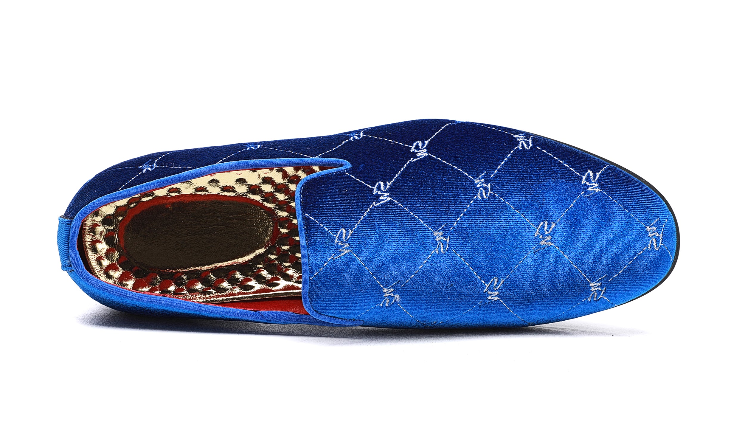 Mocasines de hombre de terciopelo con costuras plateadas