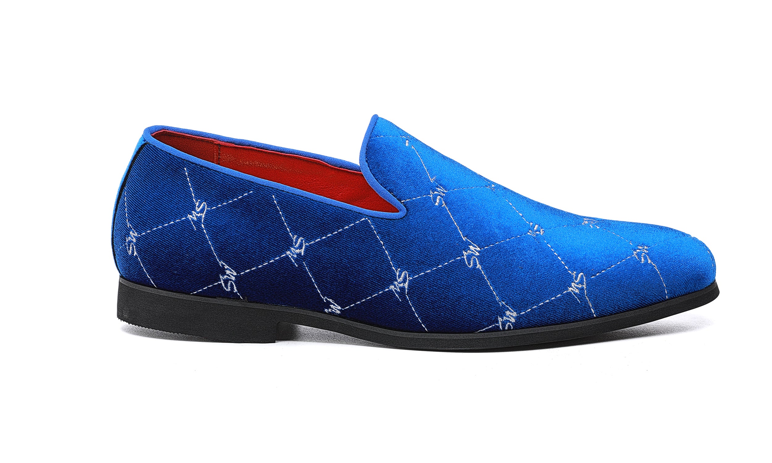 Mocasines de hombre de terciopelo con costuras plateadas