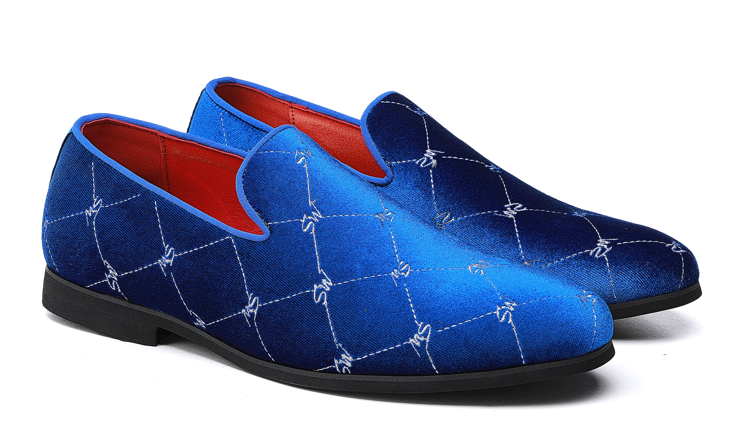Mocasines de hombre de terciopelo con costuras plateadas