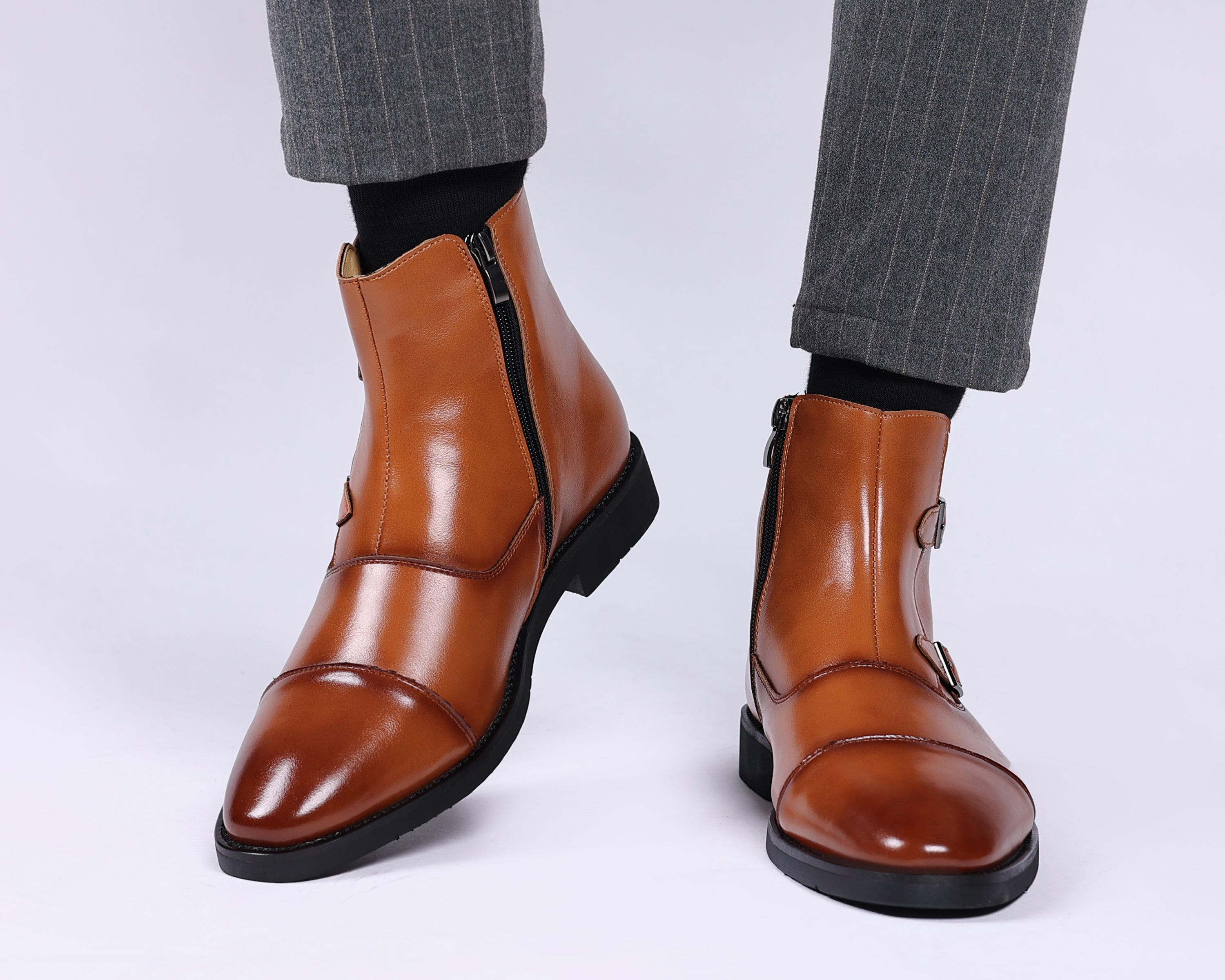 Men's Buckle Cap Toe Dress Boots