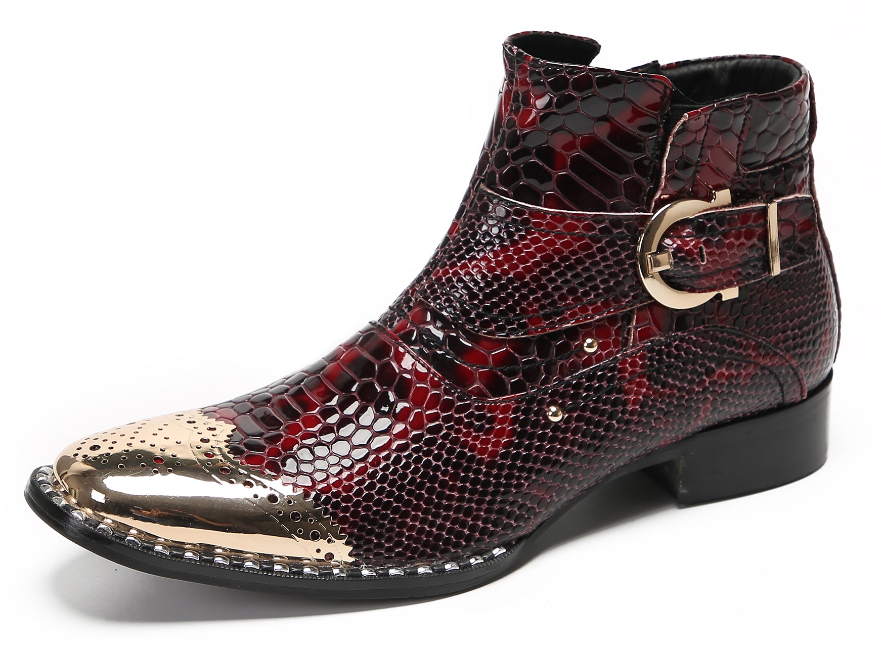 Mens Metal Wingtip Snakeskin Pattern Chelsea Boots