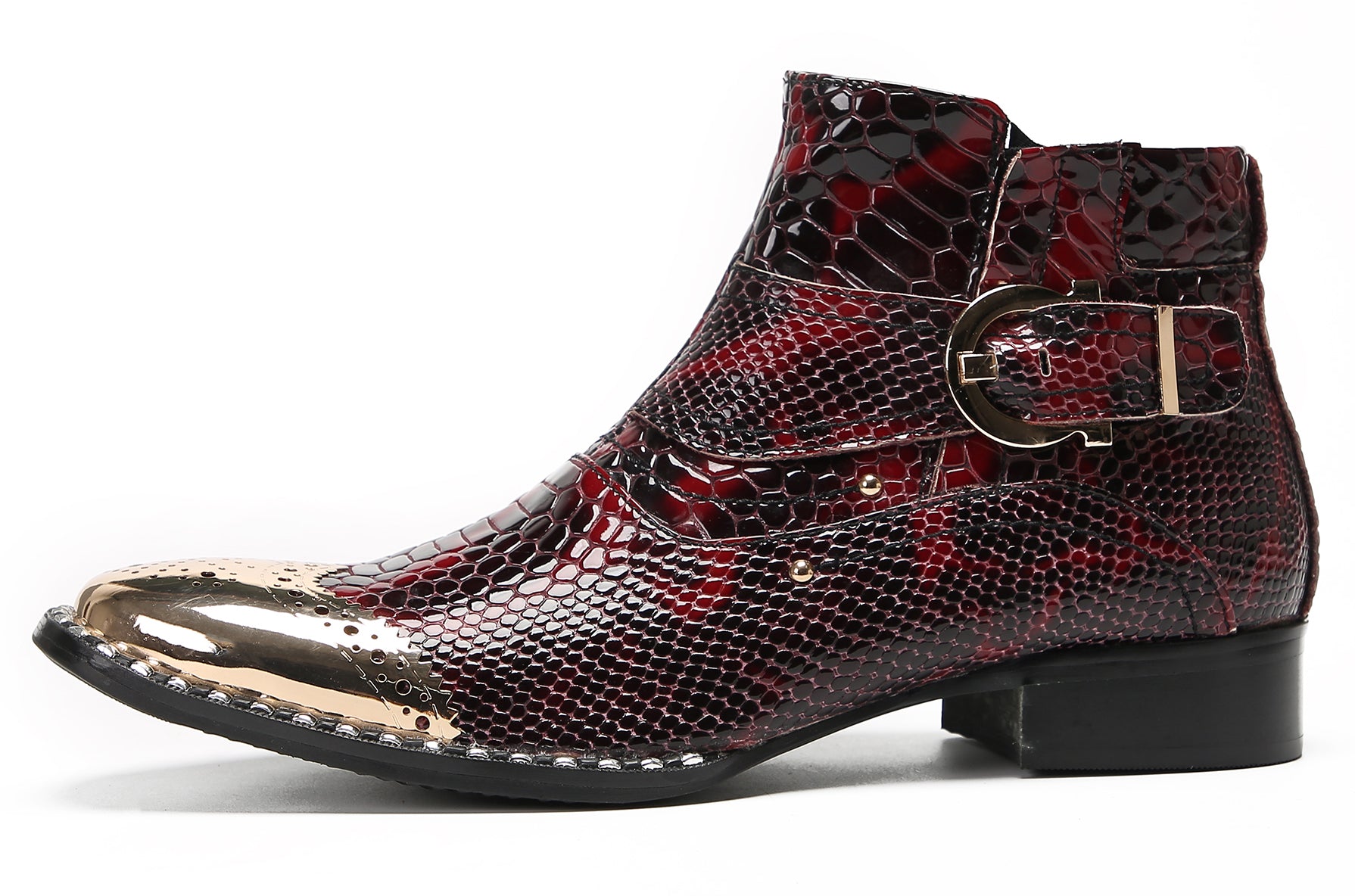 Mens Metal Wingtip Snakeskin Pattern Chelsea Boots