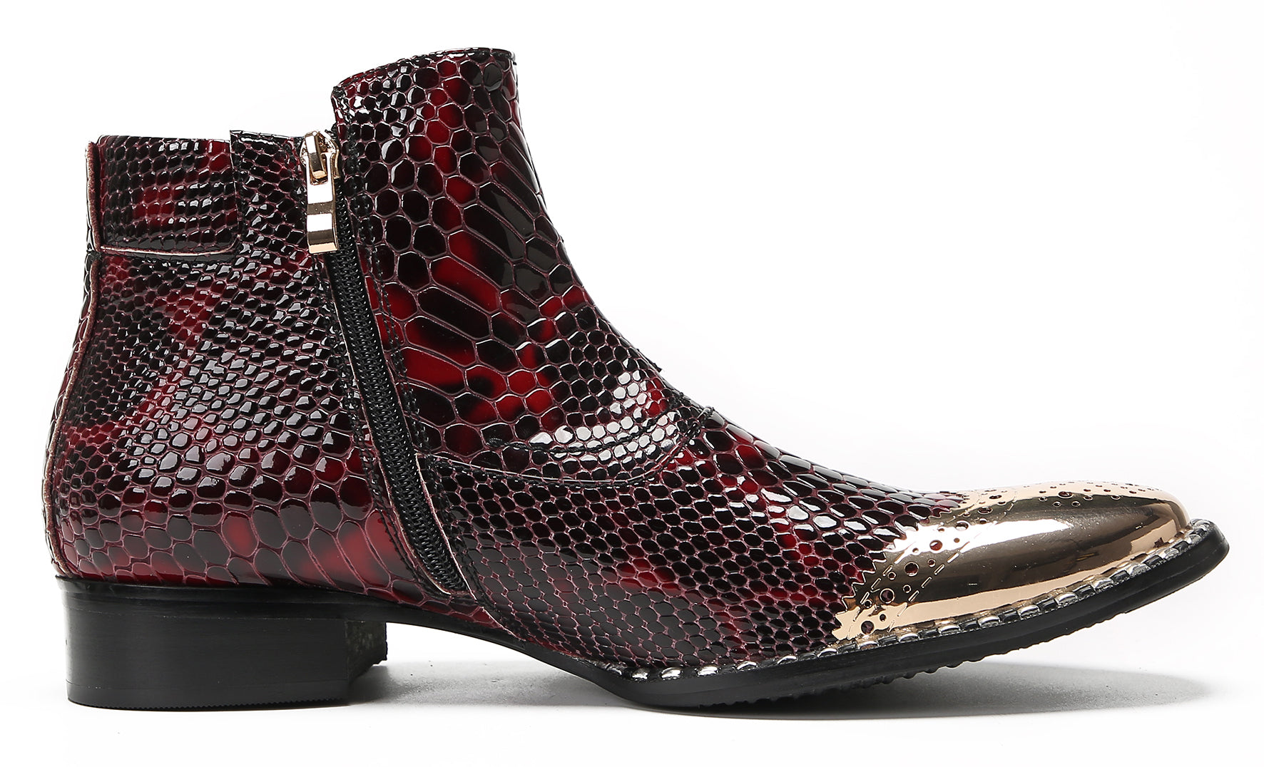 Mens Metal Wingtip Snakeskin Pattern Chelsea Boots