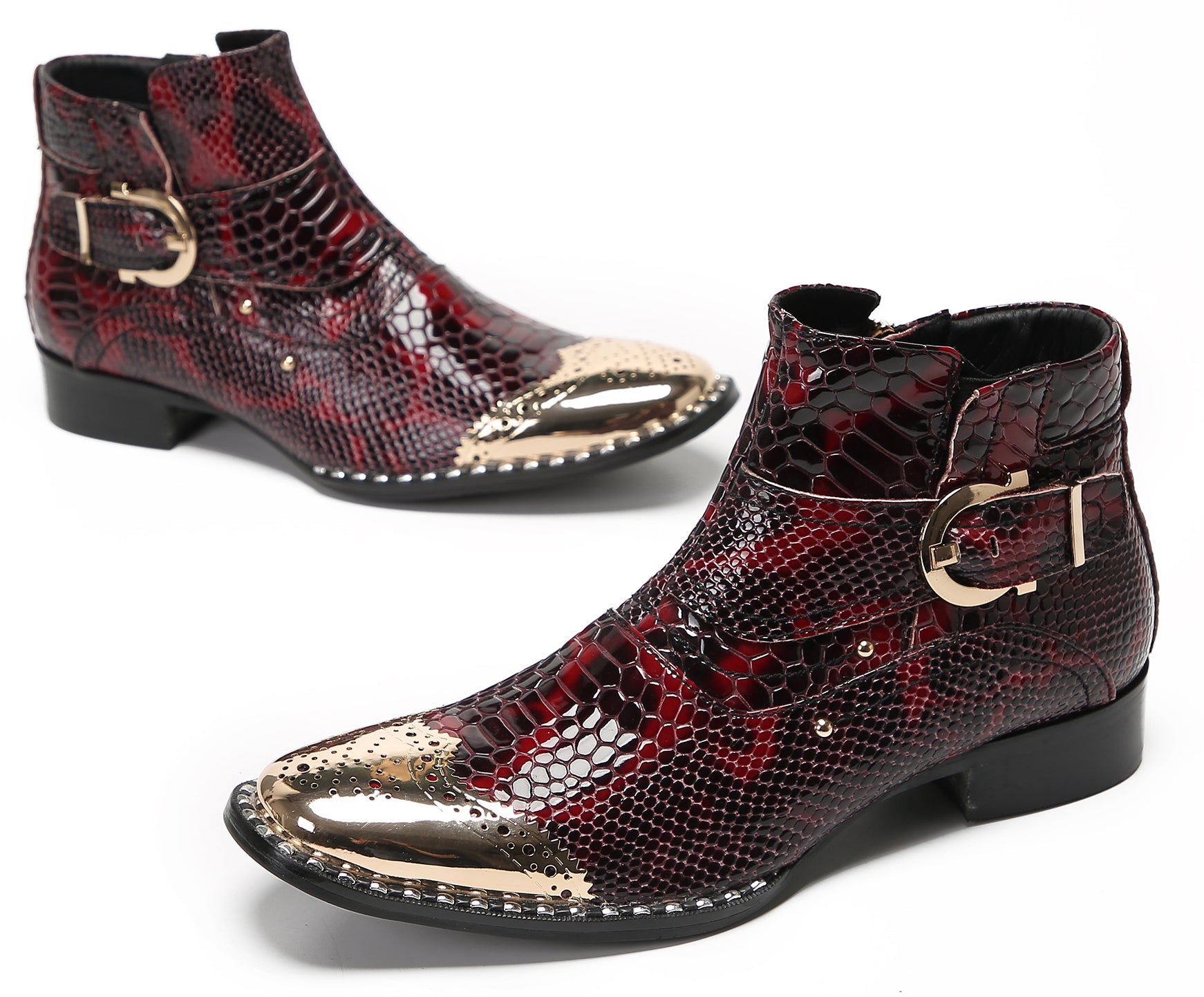 Mens Metal Wingtip Snakeskin Pattern Chelsea Boots