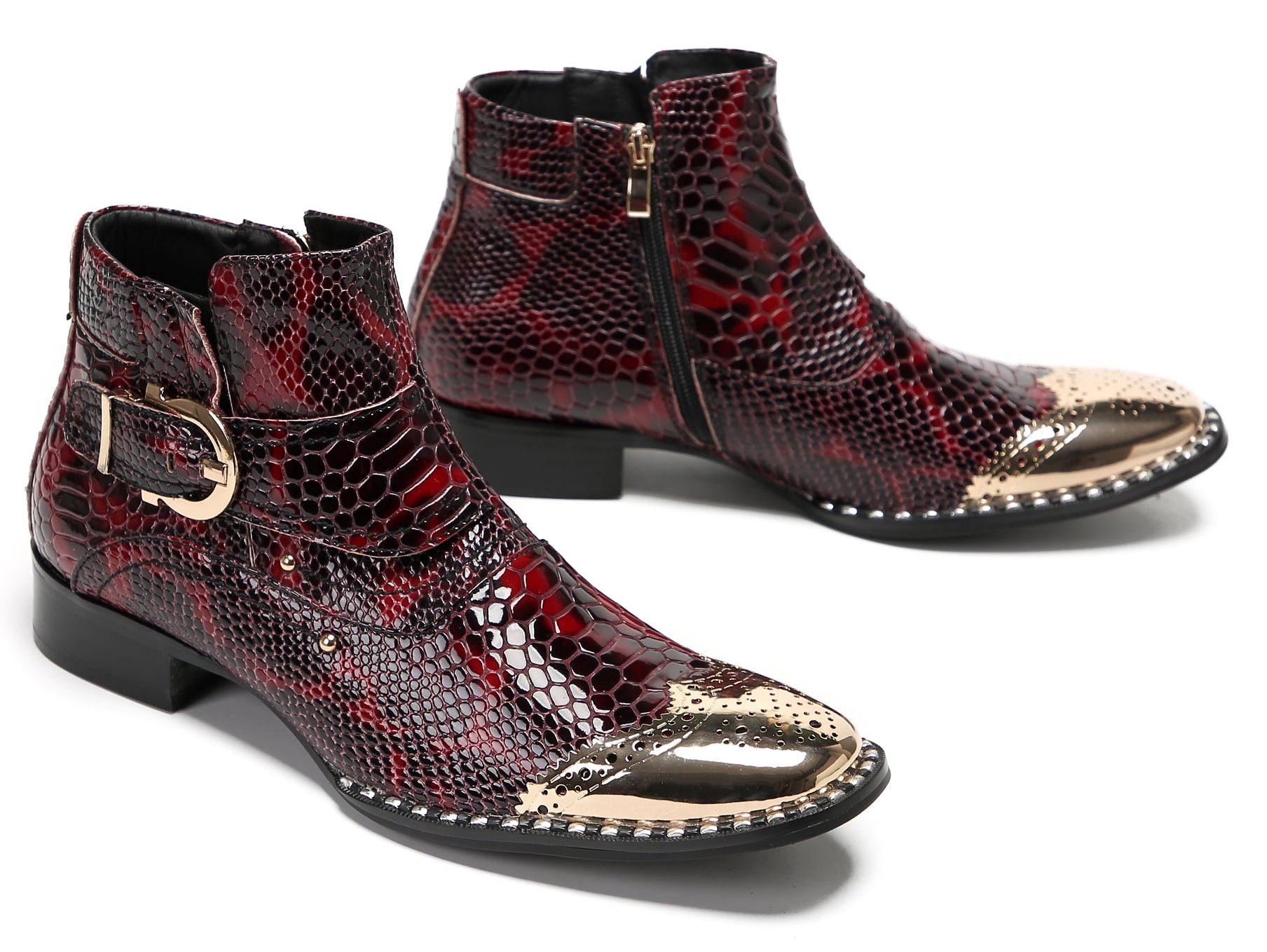 Mens Metal Wingtip Snakeskin Pattern Chelsea Boots
