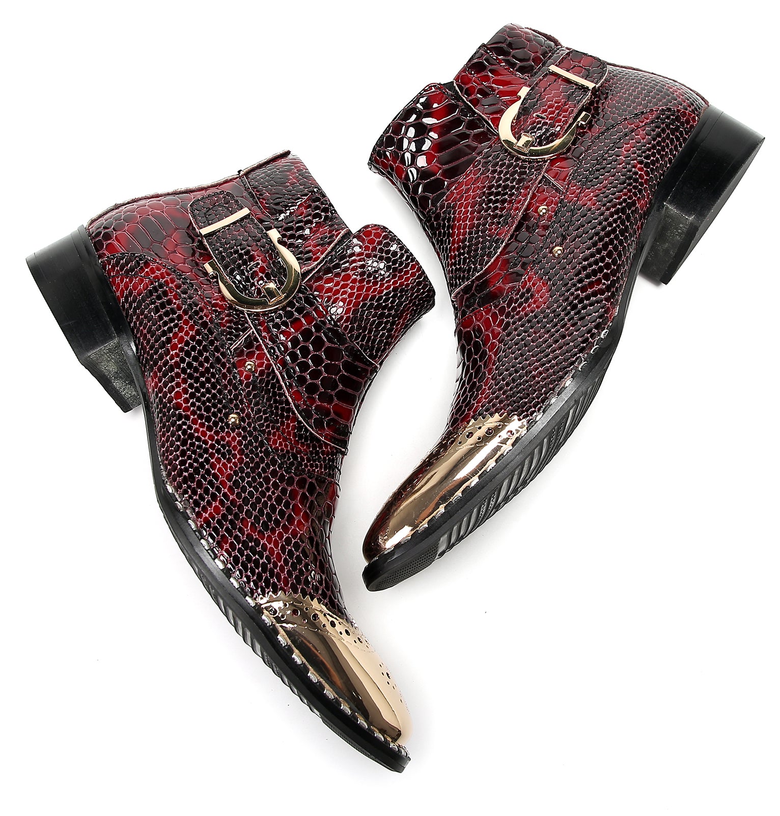 Mens Metal Wingtip Snakeskin Pattern Chelsea Boots