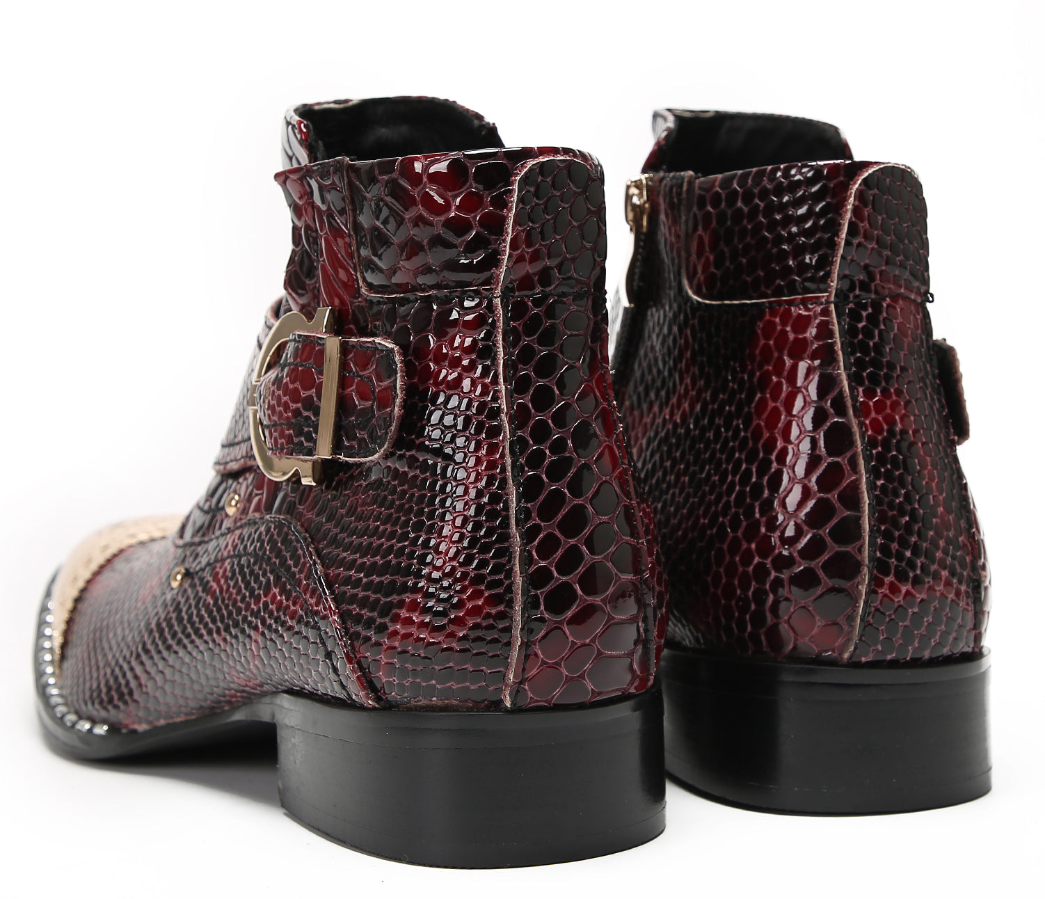 Mens Metal Wingtip Snakeskin Pattern Chelsea Boots