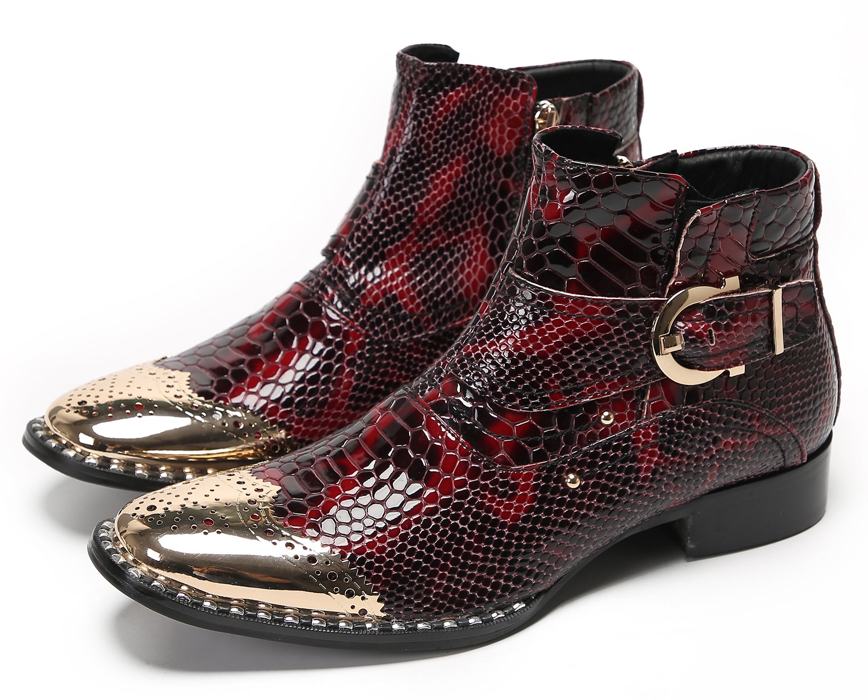 Mens Metal Wingtip Snakeskin Pattern Chelsea Boots
