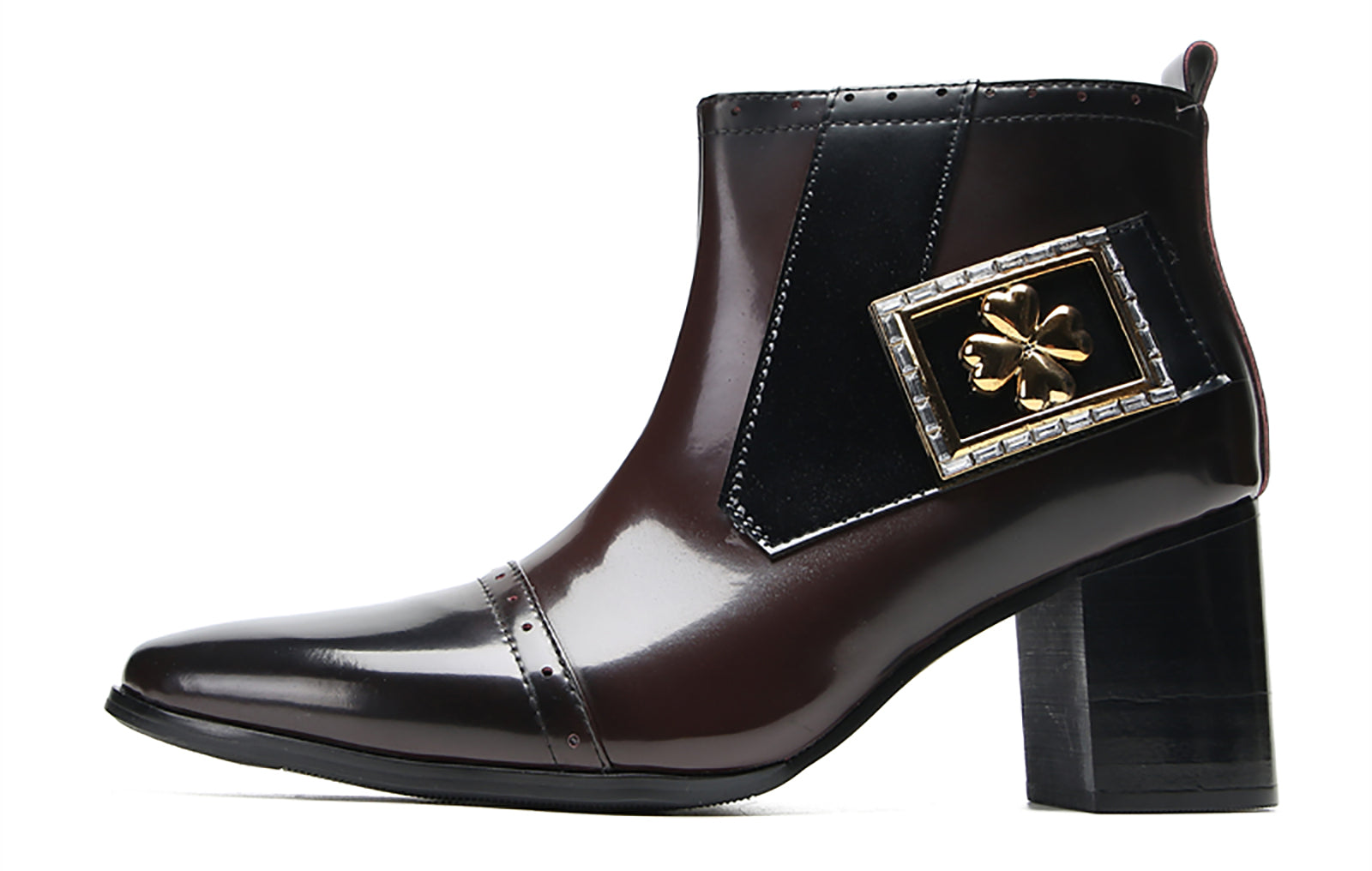 Men's Flower Buckle Western Ankle Boots