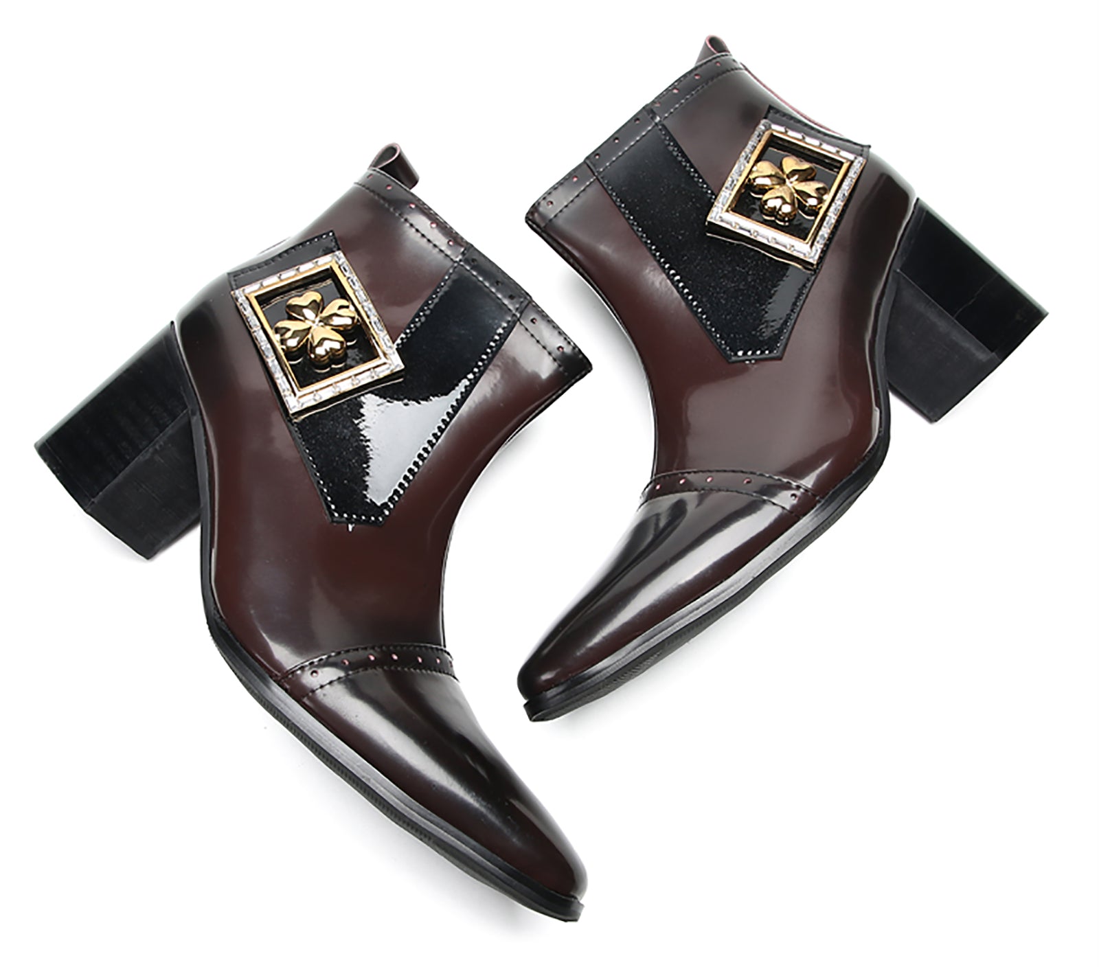 Men's Flower Buckle Western Ankle Boots