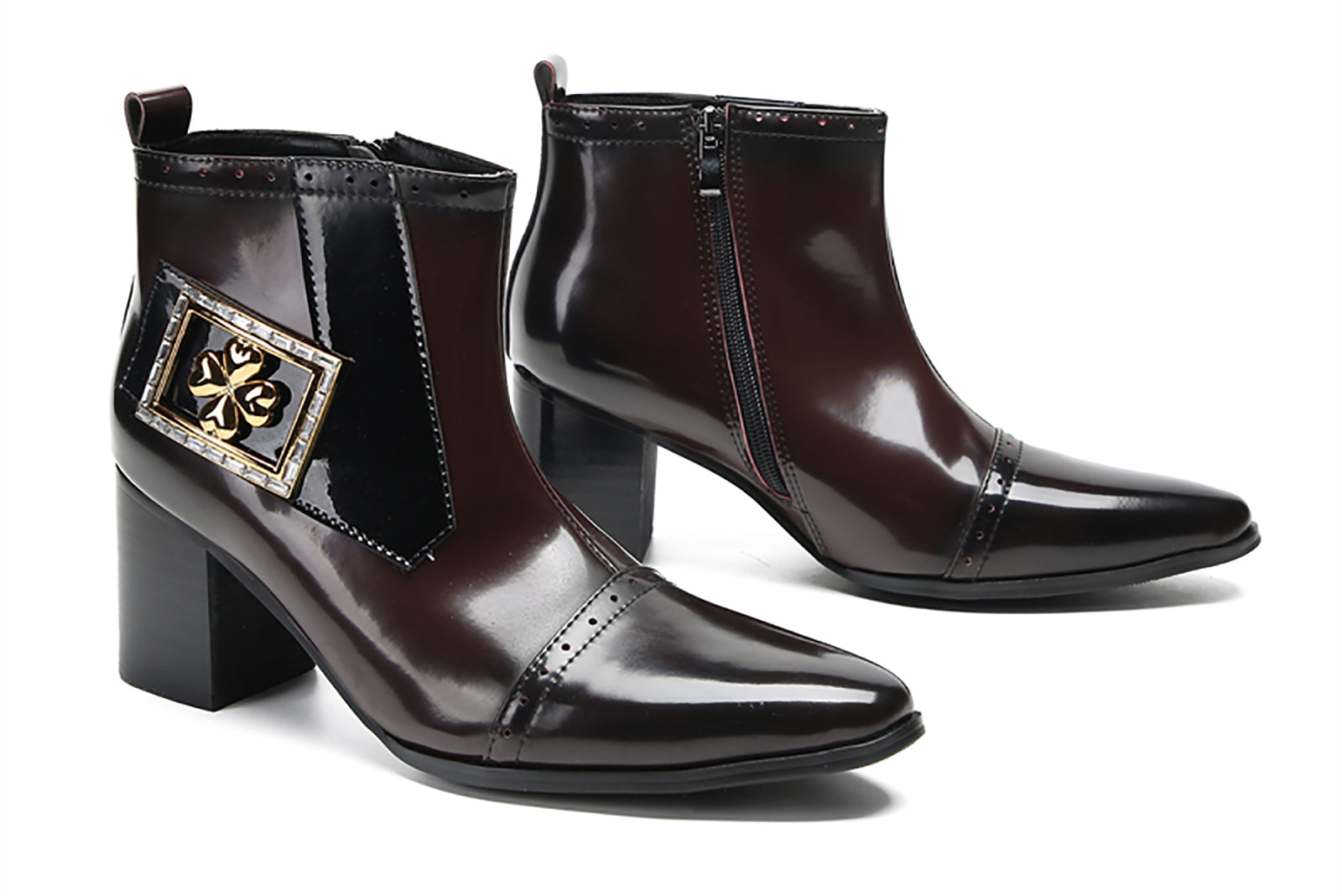 Men's Flower Buckle Western Ankle Boots