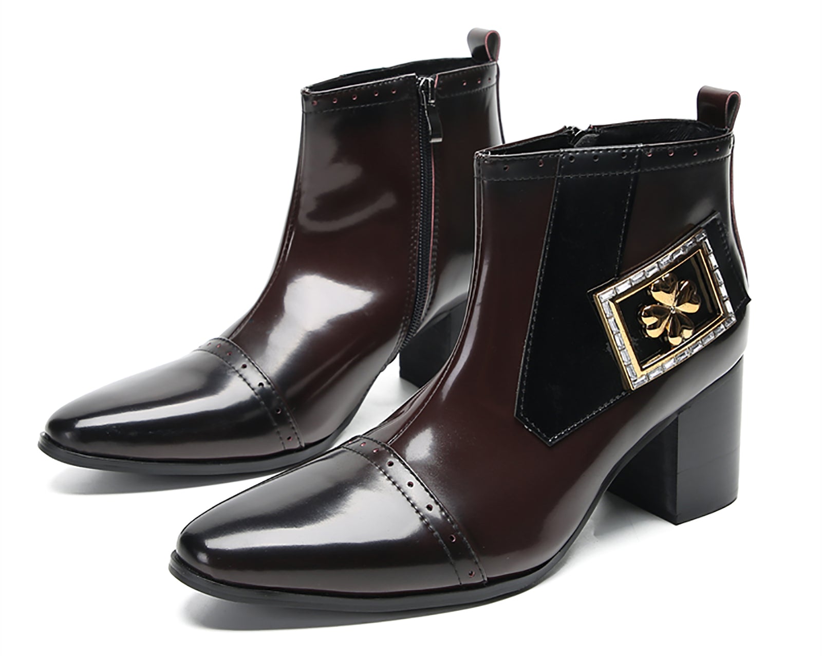 Men's Flower Buckle Western Ankle Boots