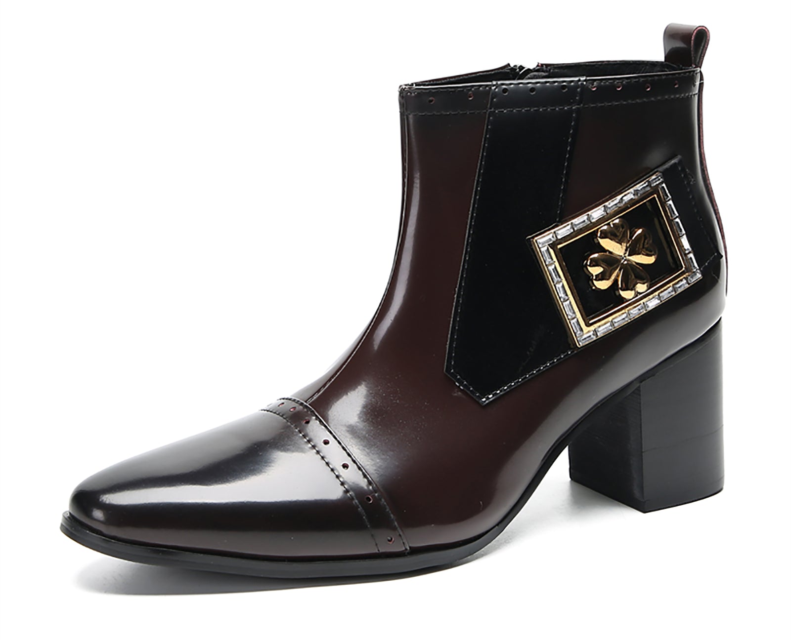 Men's Flower Buckle Western Ankle Boots