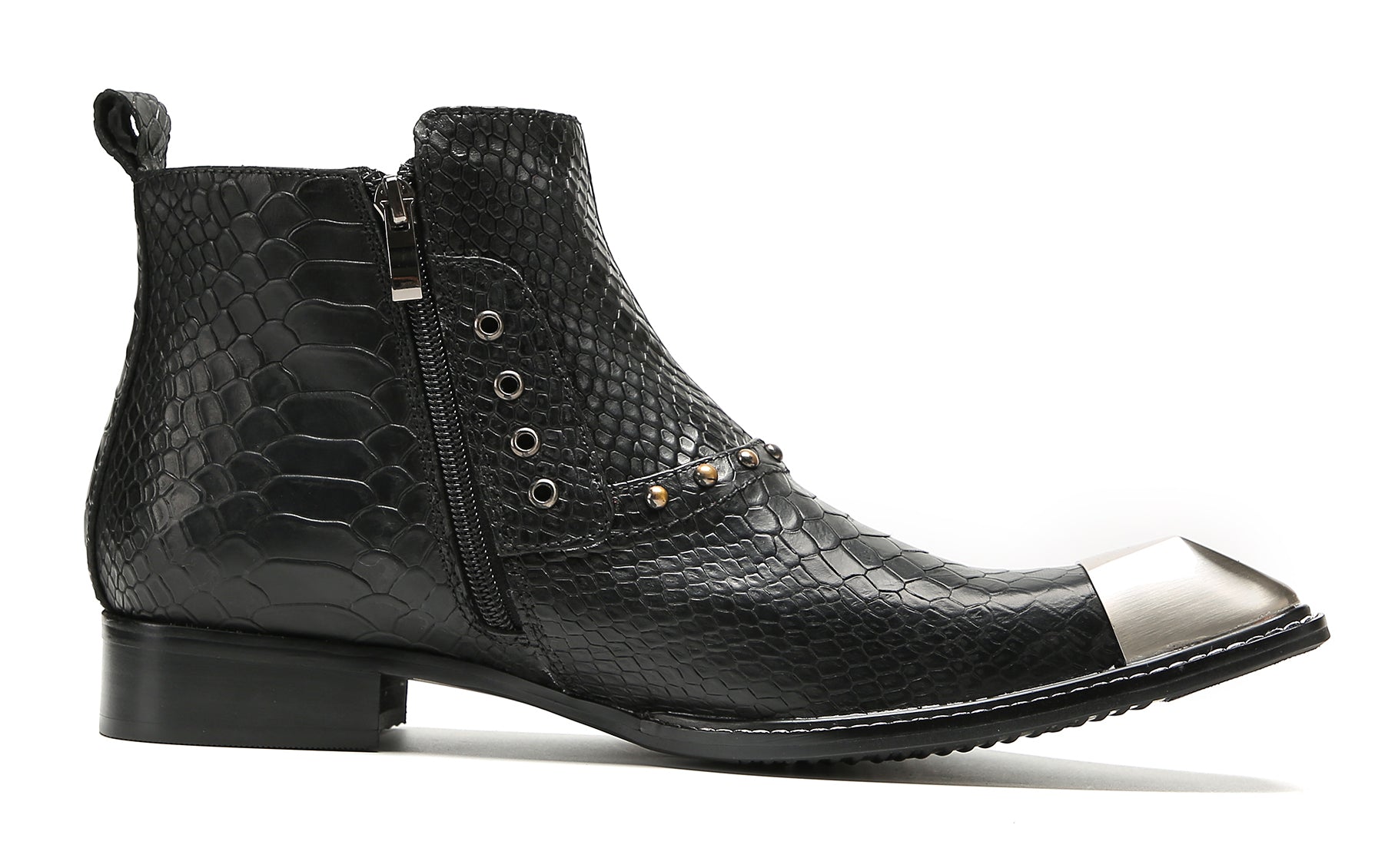 Men's Metal-Square Toe Zipper Fashion  Western Boots