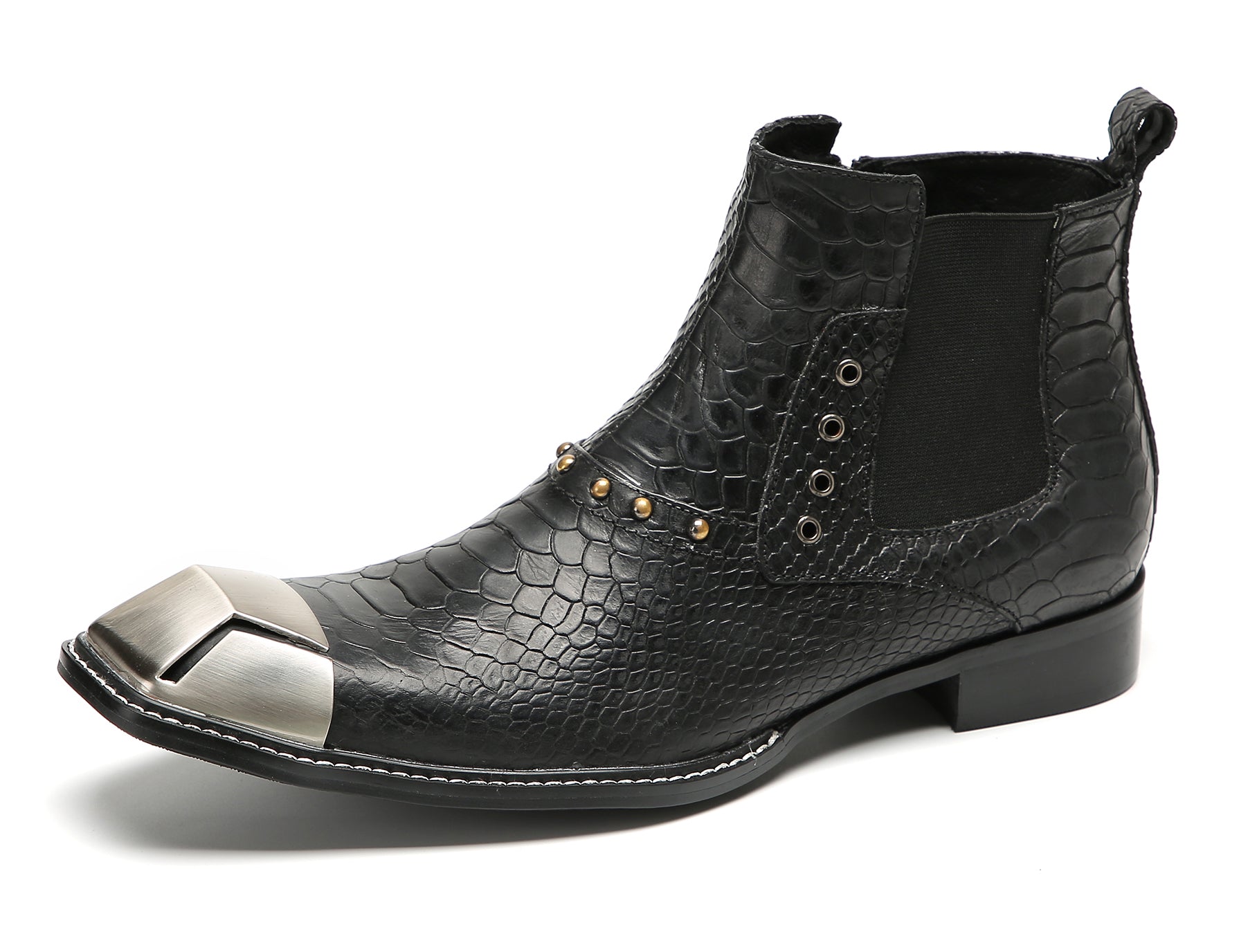 Men's Metal-Square Toe Zipper Fashion  Western Boots