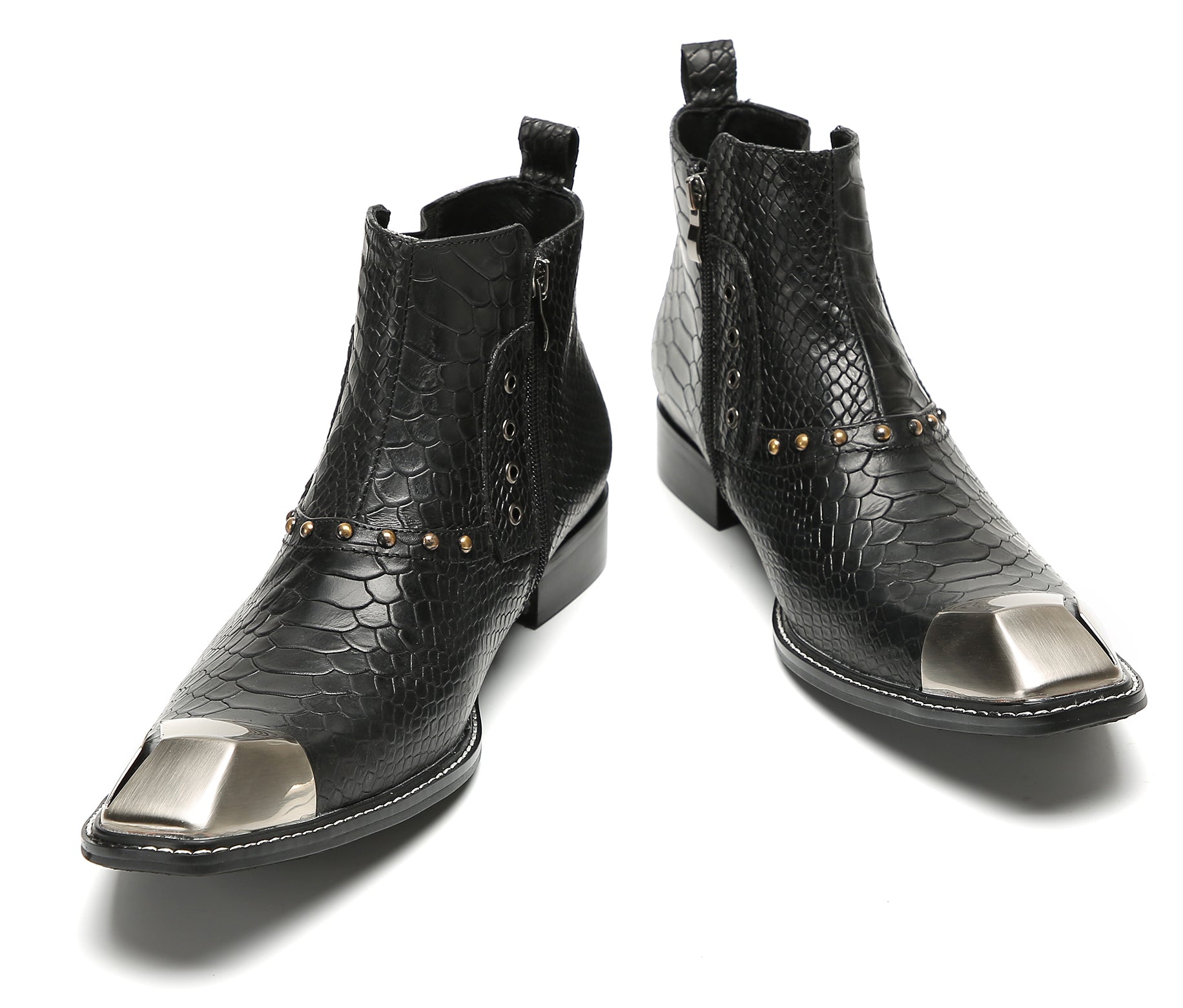 Men's Metal-Square Toe Zipper Fashion  Western Boots