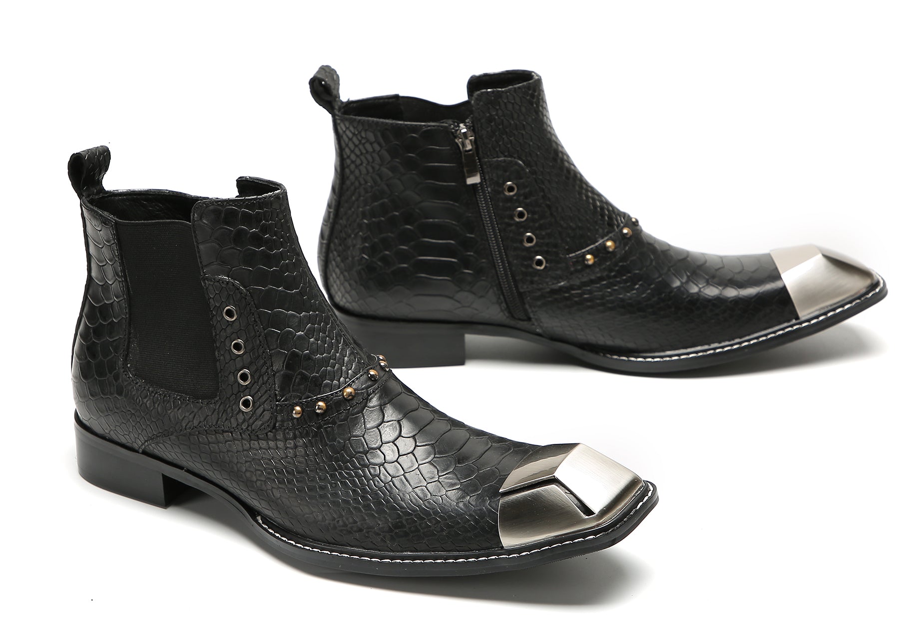 Men's Metal-Square Toe Zipper Fashion  Western Boots
