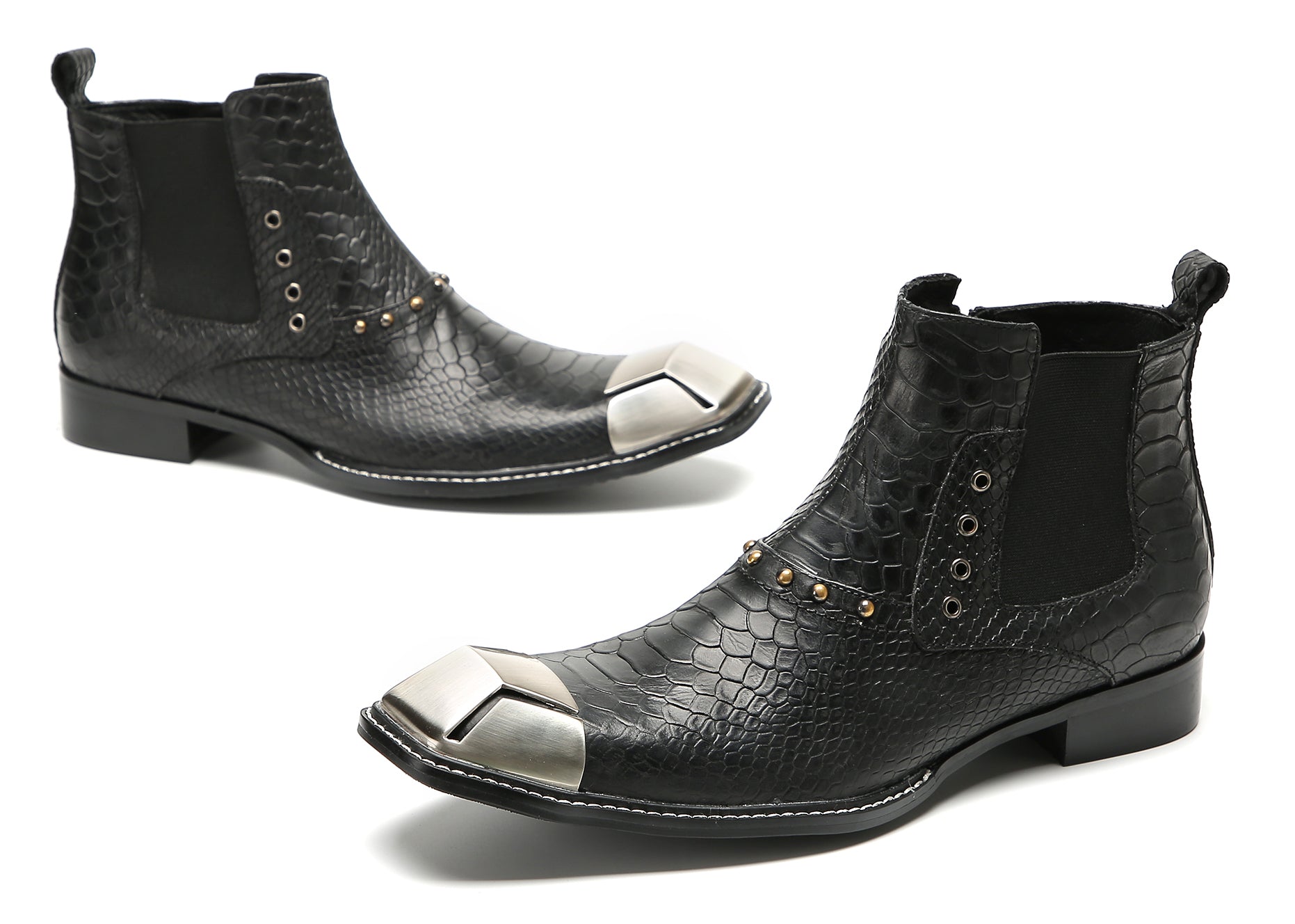 Men's Metal-Square Toe Zipper Fashion  Western Boots