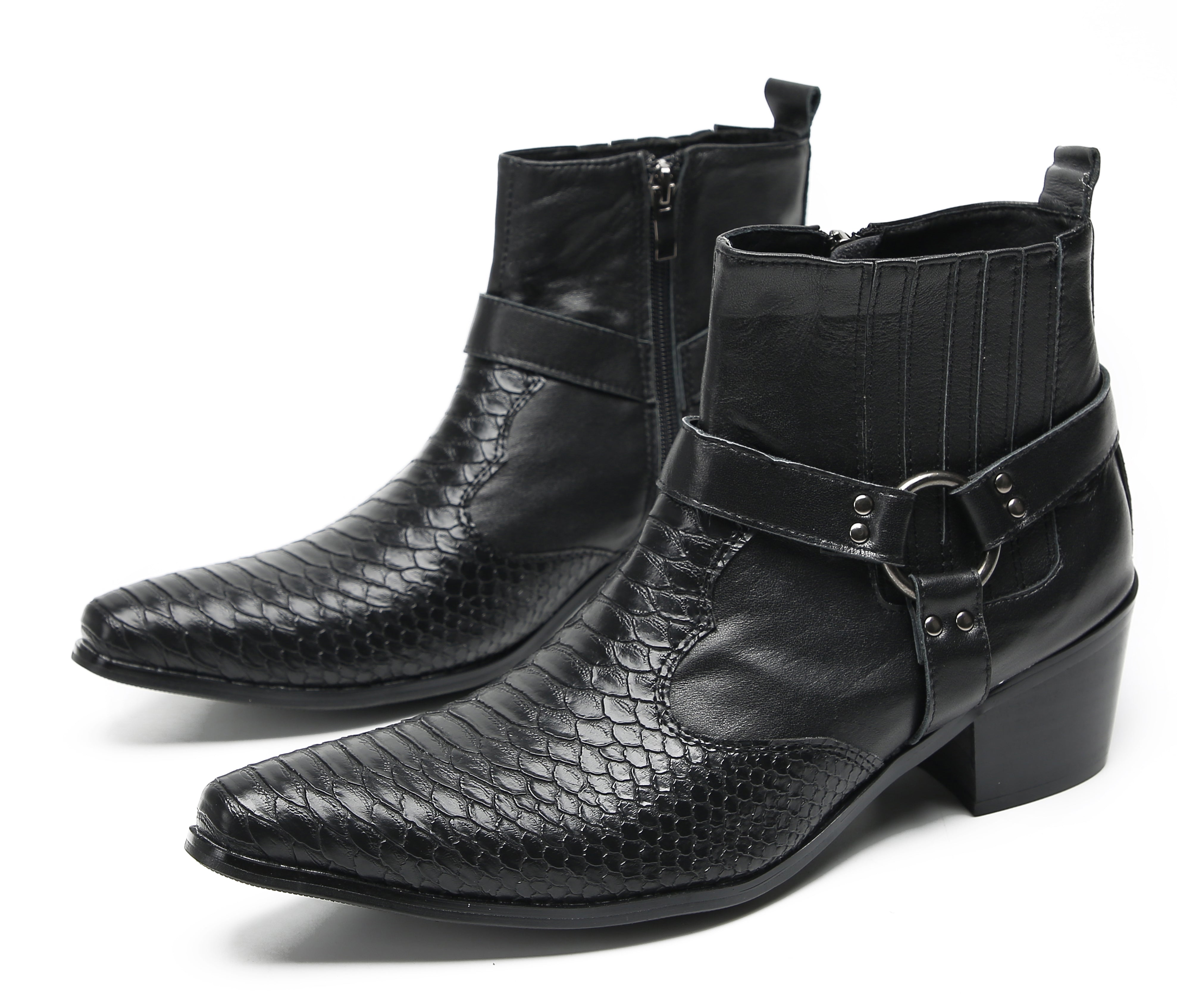 Men's Chain Strap Retro Western Boots