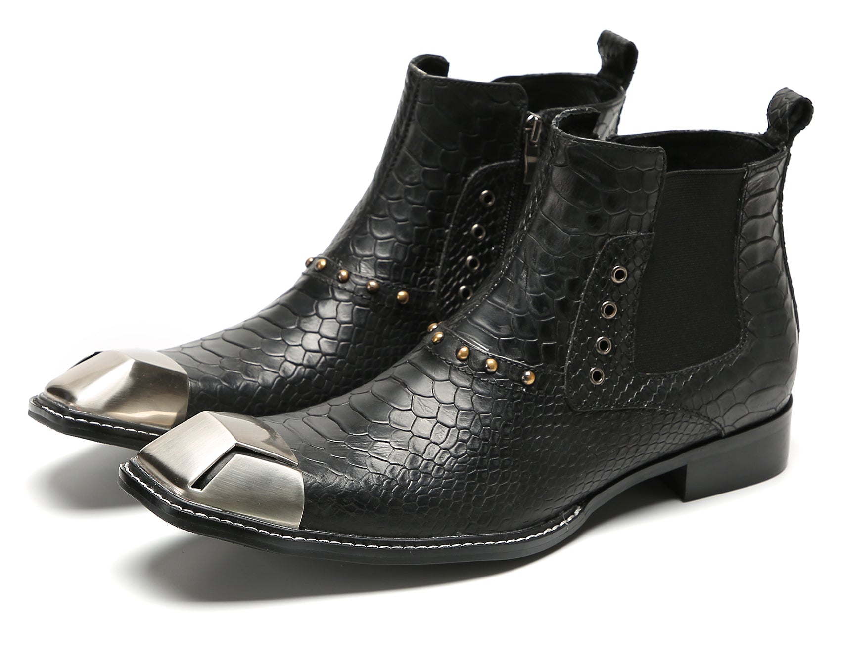 Men's Metal-Square Toe Zipper Fashion  Western Boots