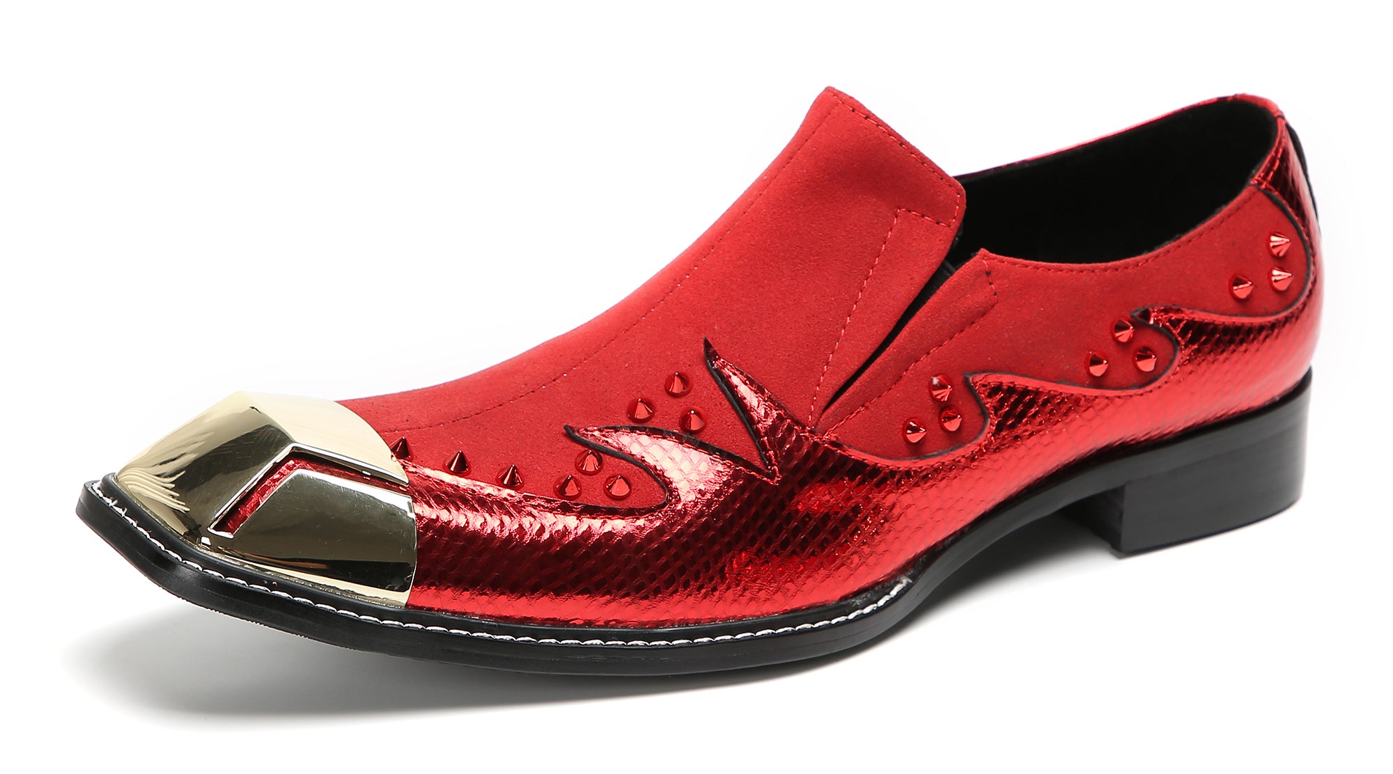Men's Metal-Square Toe Beaded Suede Western Loafers