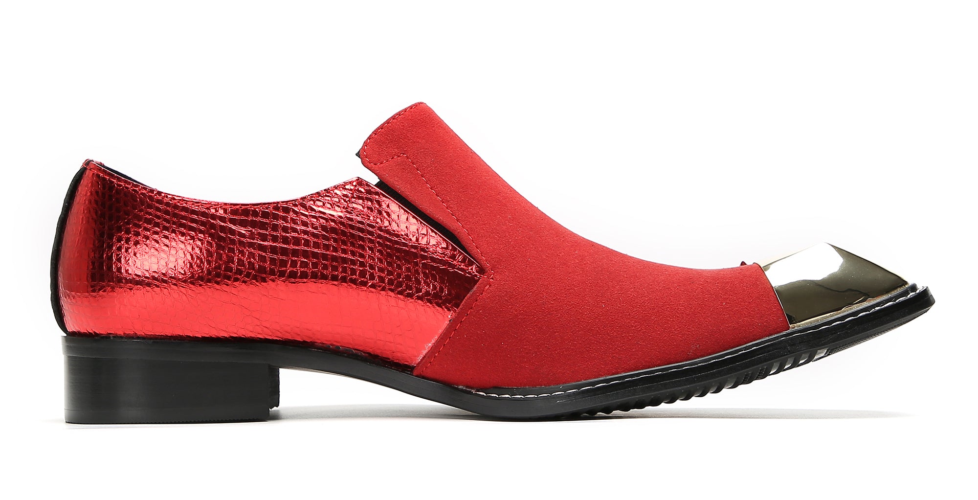 Men's Metal-Square Toe Beaded Suede Western Loafers