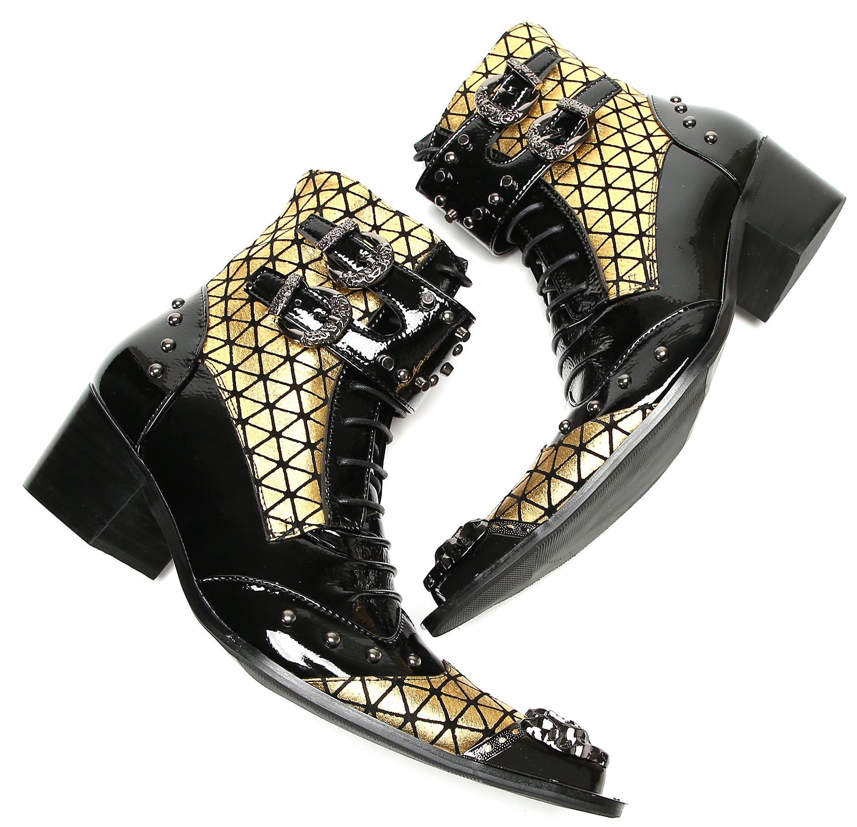 Men's Metal-Tip Toe Beaded Buckle Hight Top Western Boots
