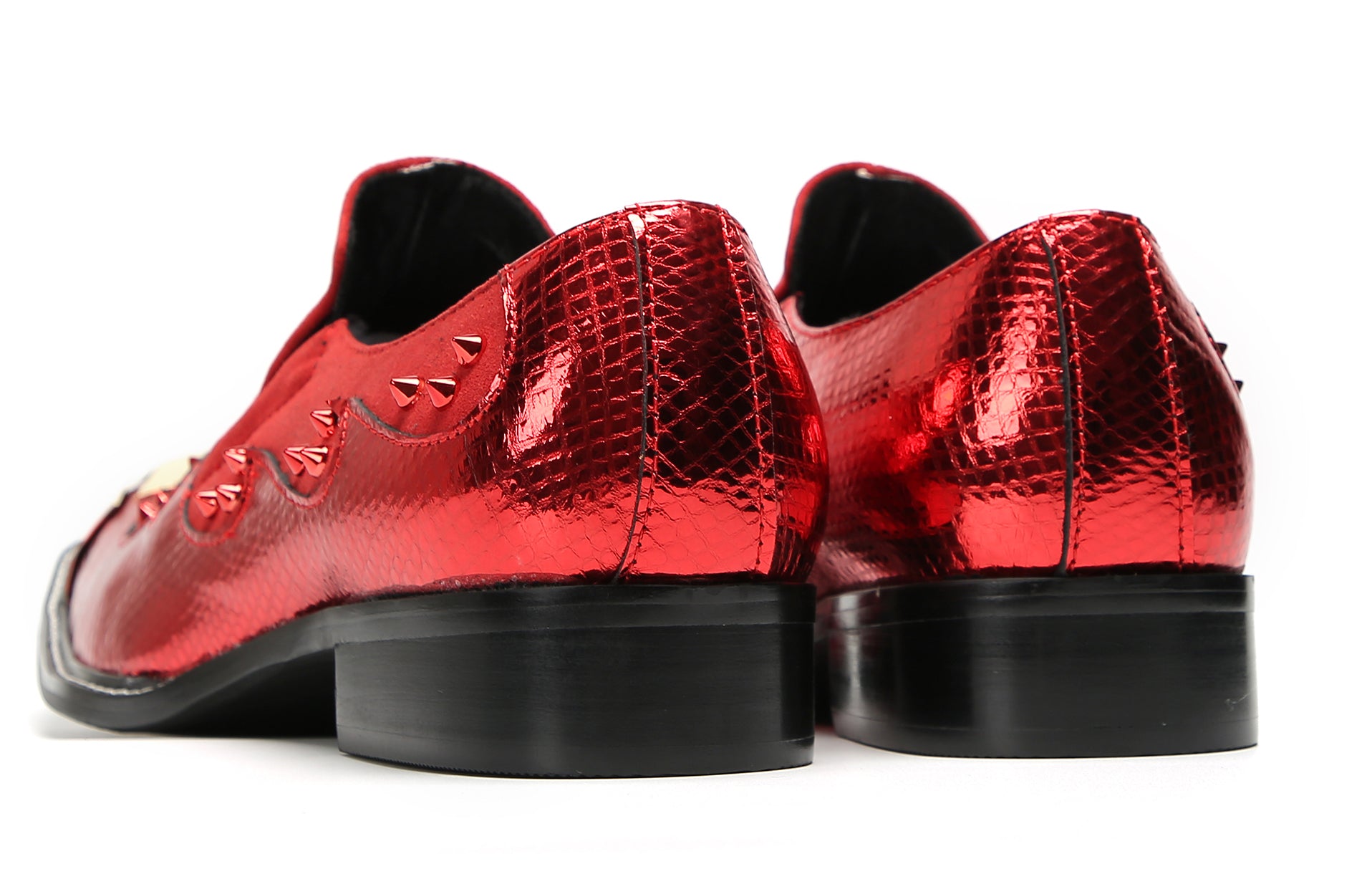 Men's Metal-Square Toe Beaded Suede Western Loafers