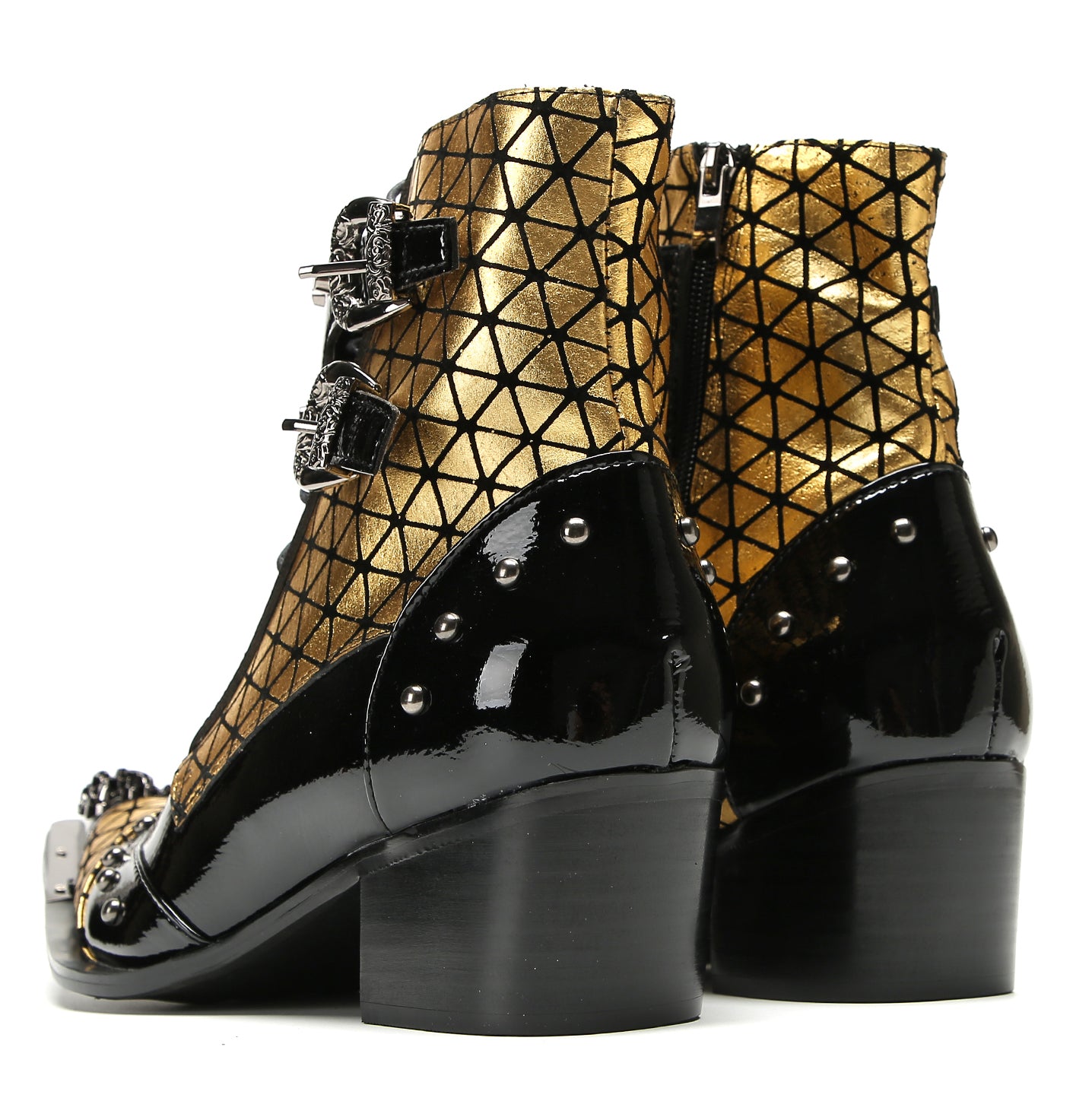 Men's Metal-Tip Toe Beaded Buckle Hight Top Western Boots