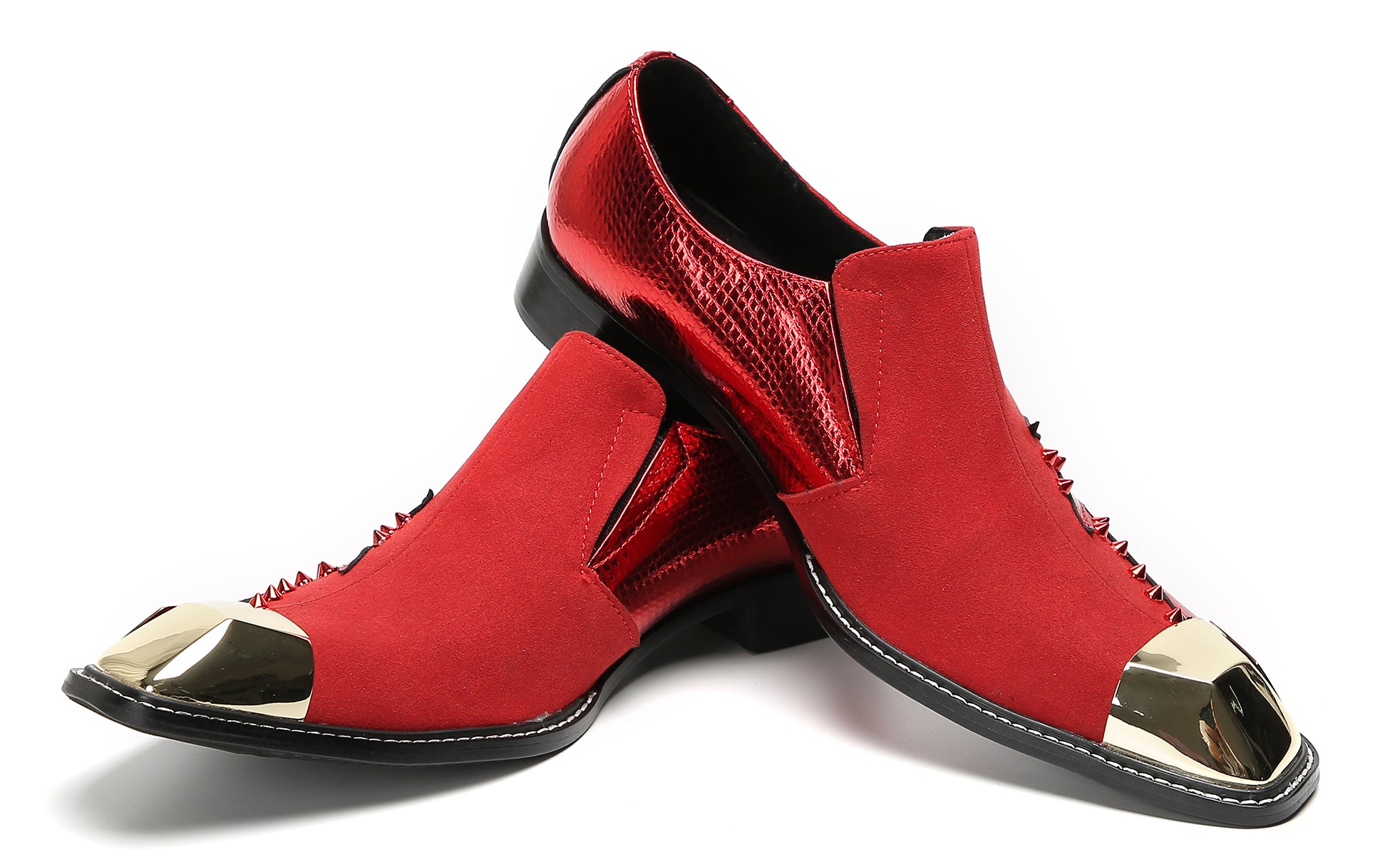 Men's Metal-Square Toe Beaded Suede Western Loafers