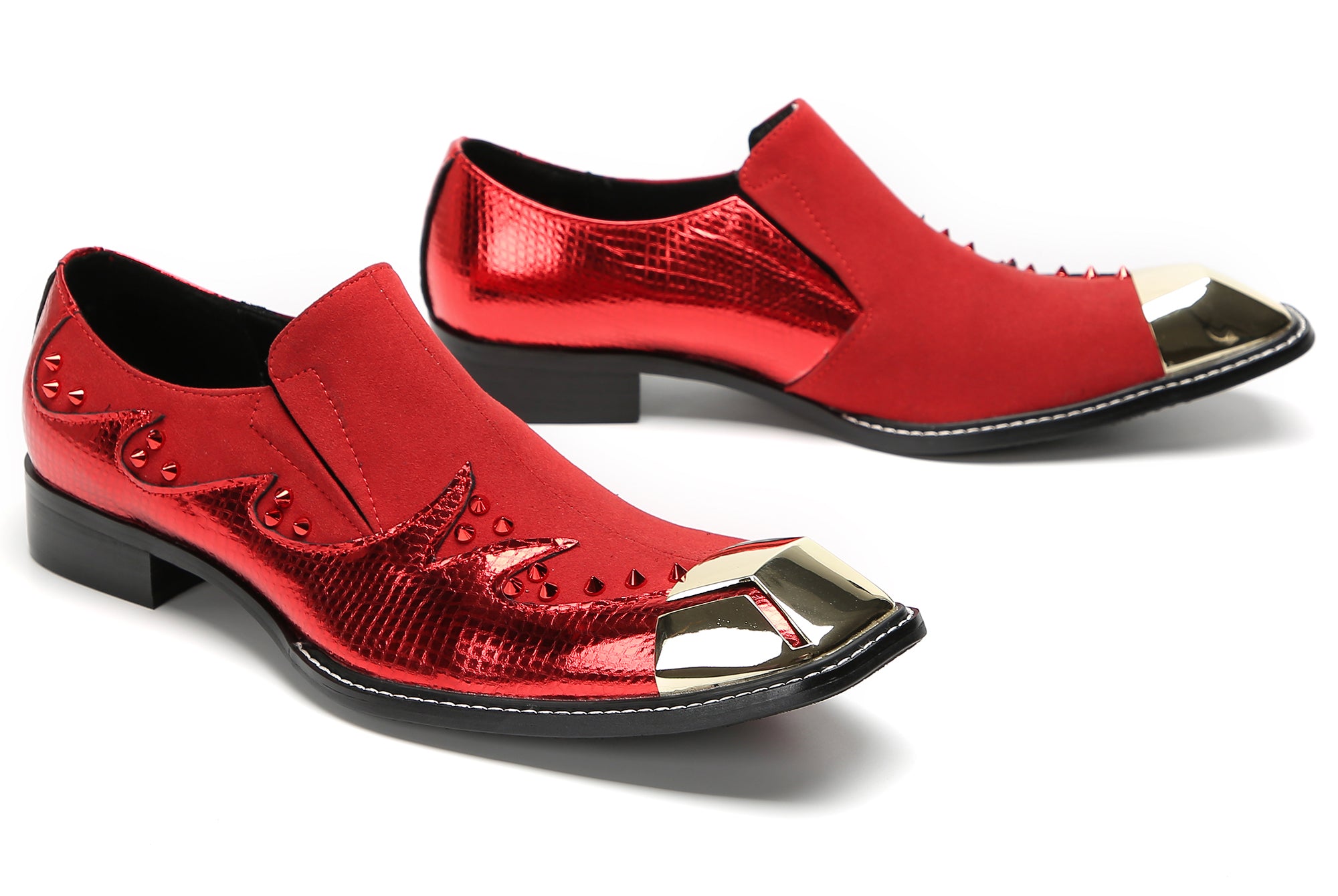 Men's Metal-Square Toe Beaded Suede Western Loafers