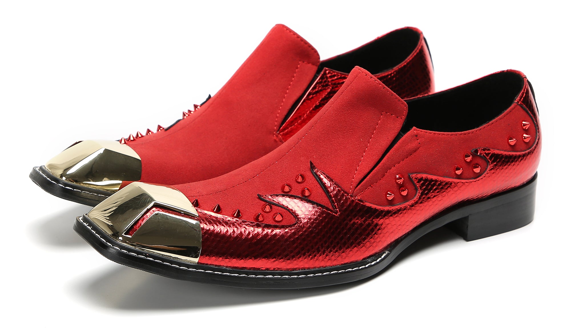 Men's Metal-Square Toe Beaded Suede Western Loafers