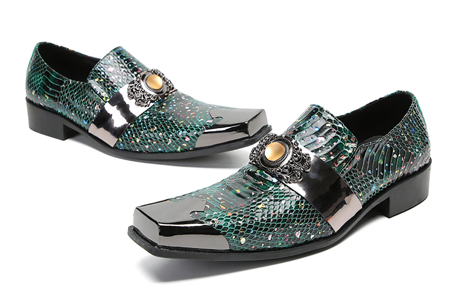 Men's Metal-Square Toe Western Penny Loafers