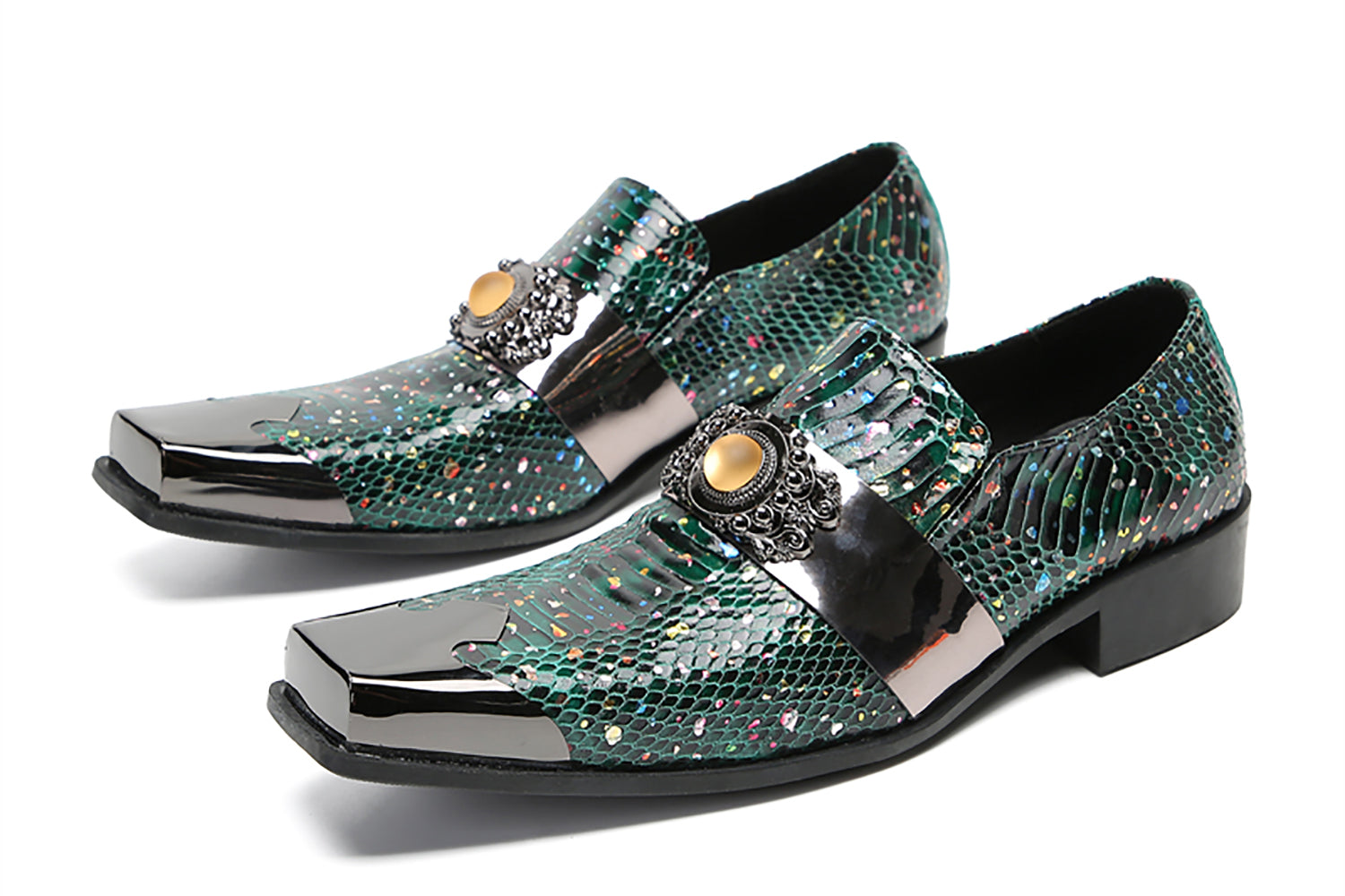 Men's Metal-Square Toe Western Penny Loafers