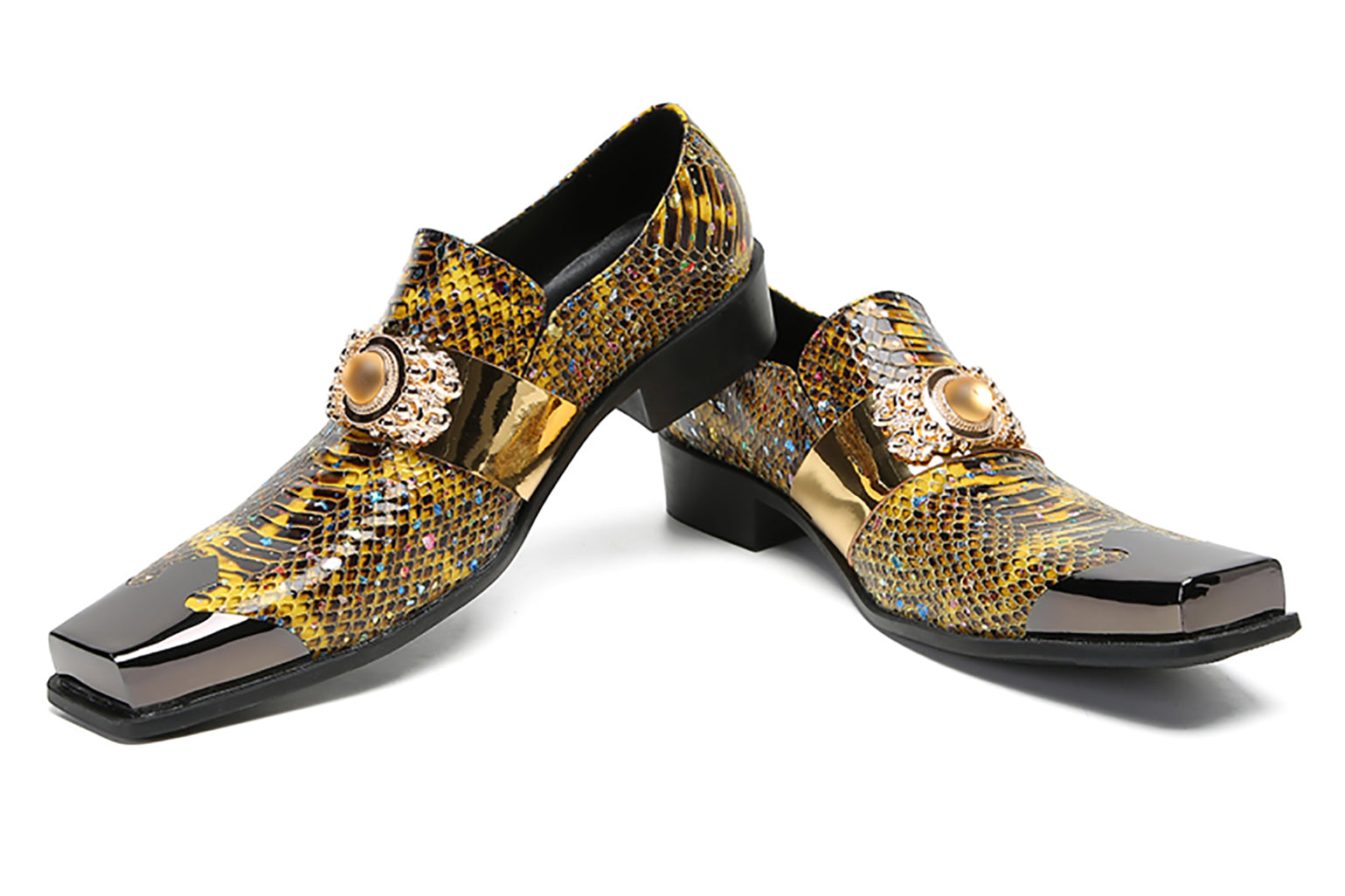 Men's Metal-Square Toe Western Penny Loafers