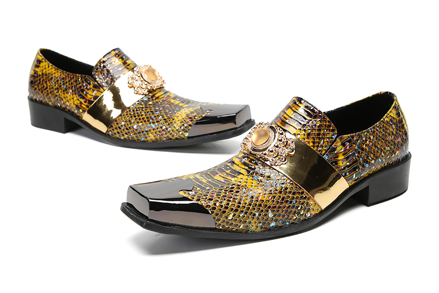 Men's Metal-Square Toe Western Penny Loafers