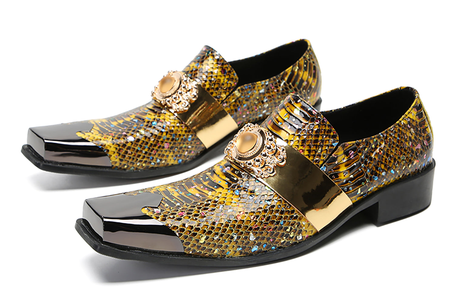 Men's Metal-Square Toe Western Penny Loafers