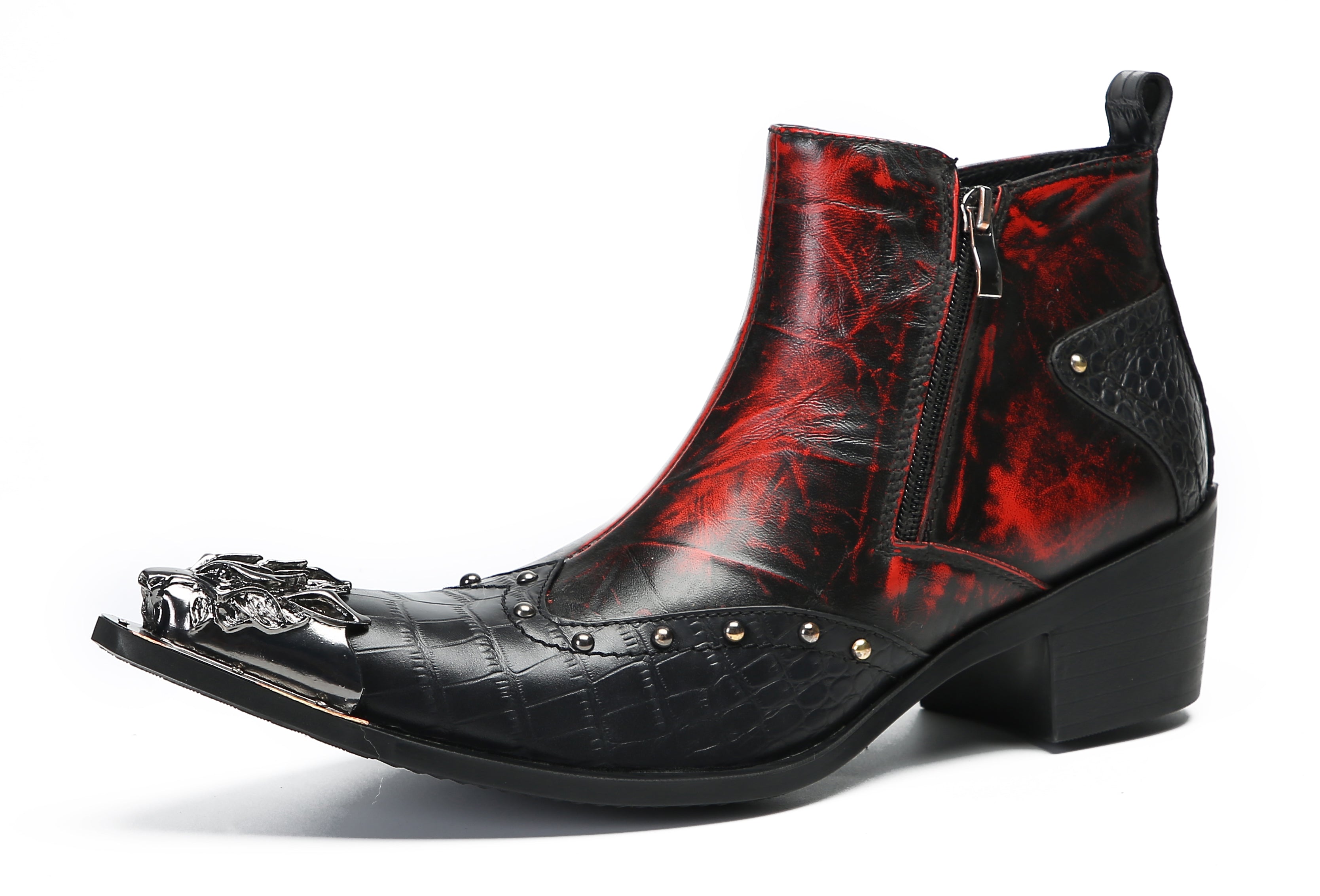 Men's Metal Toe Double Side Zipper Western Boots