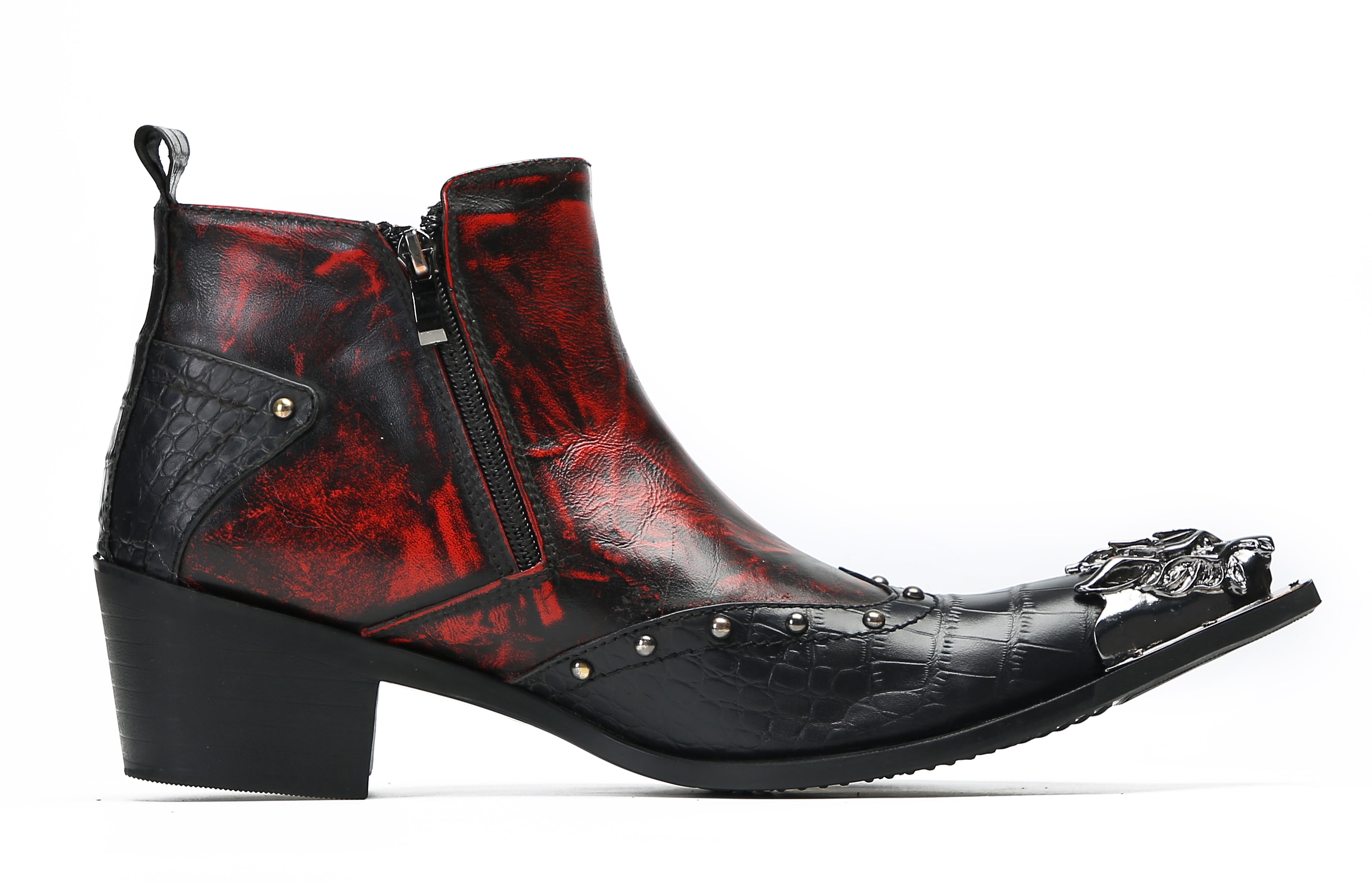 Men's Metal Toe Double Side Zipper Western Boots