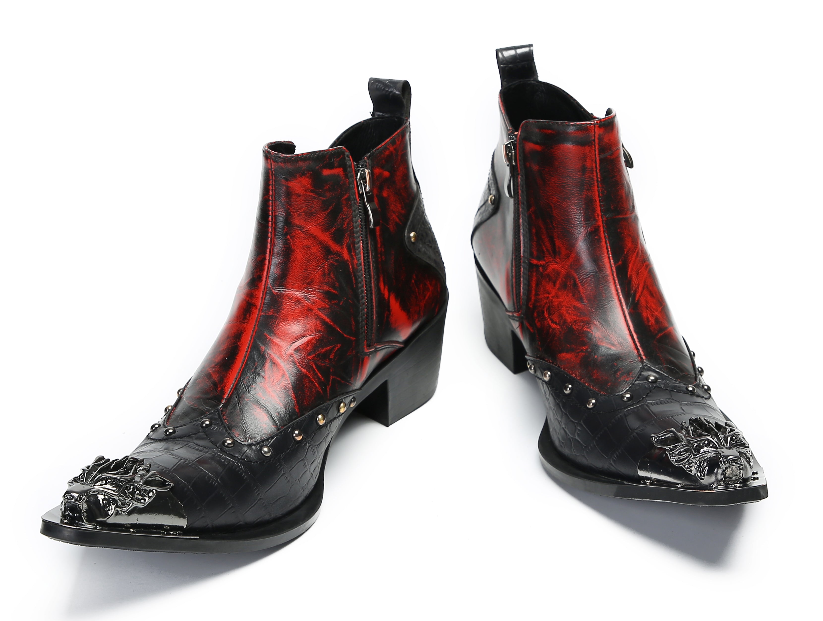 Men's Metal Toe Double Side Zipper Western Boots