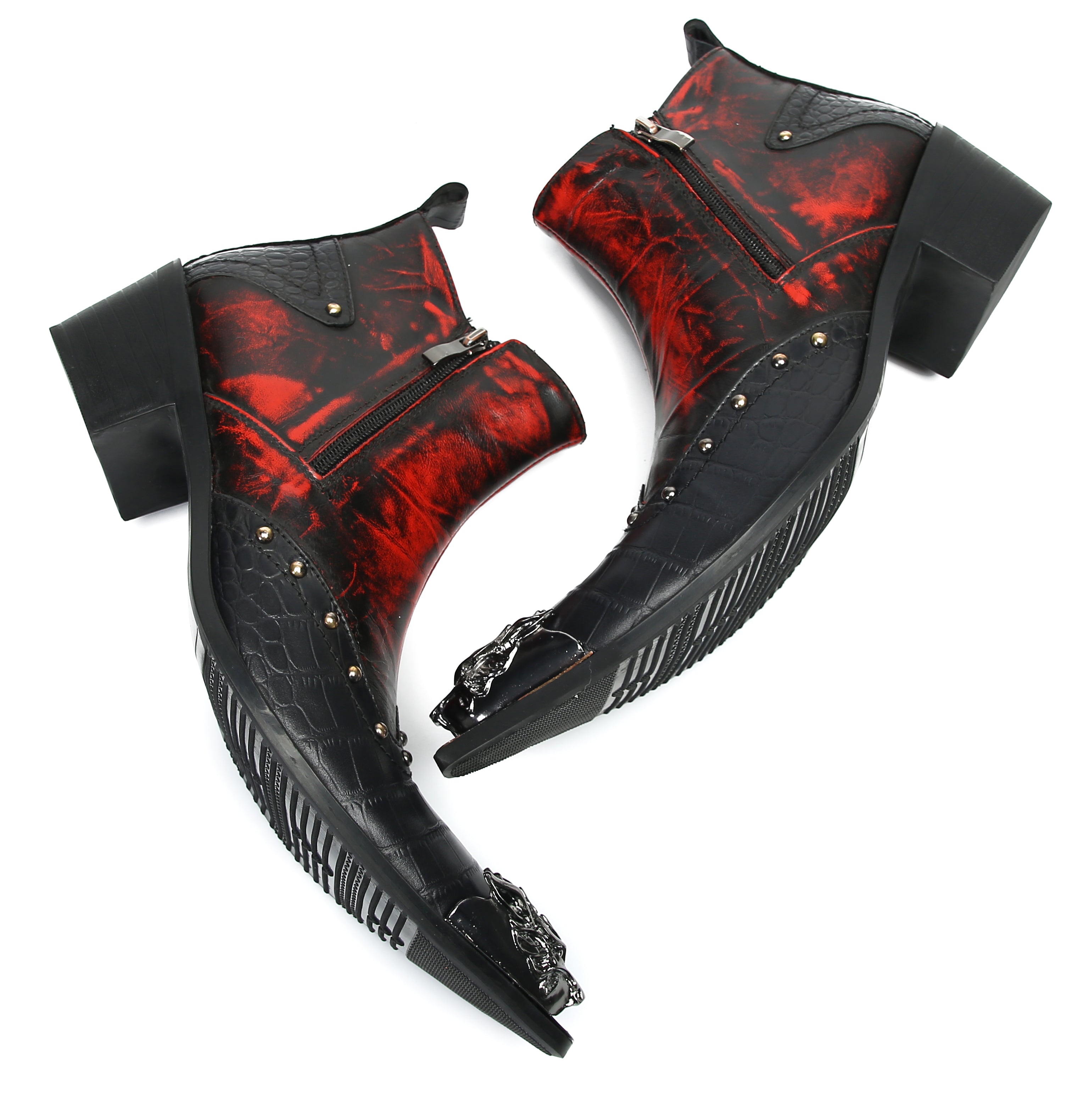 Men's Metal Toe Double Side Zipper Western Boots