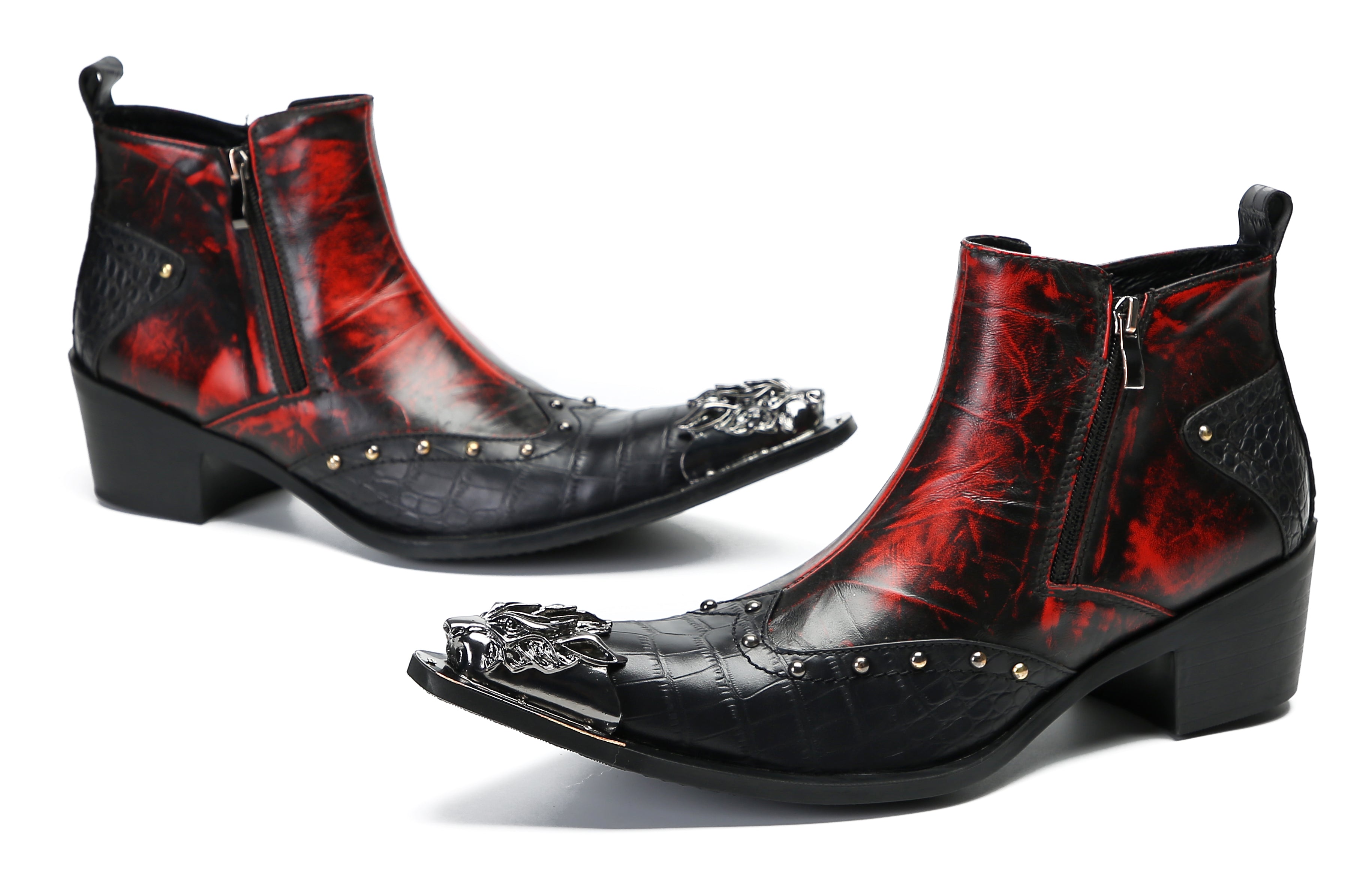 Men's Metal Toe Double Side Zipper Western Boots