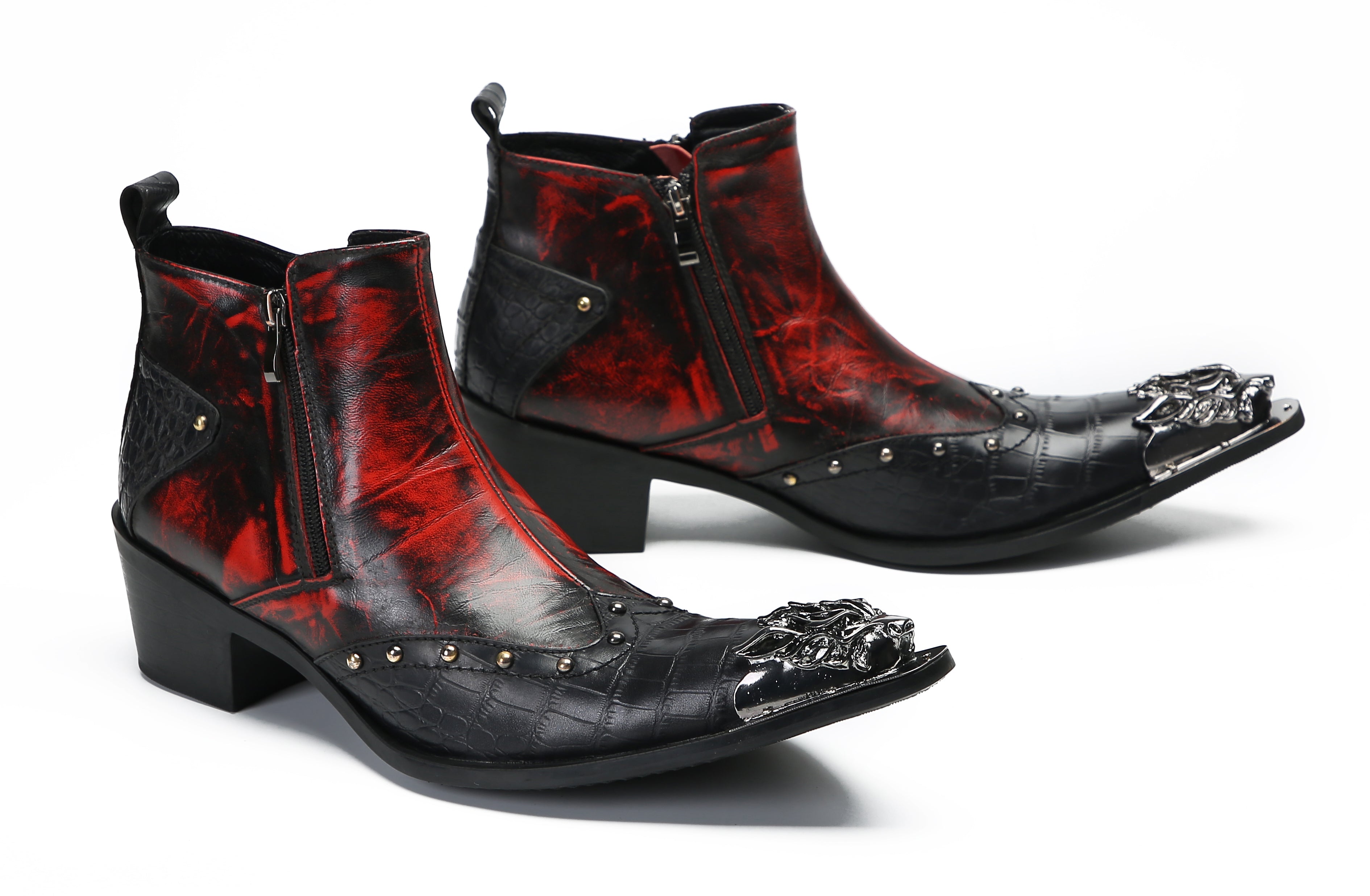 Men's Metal Toe Double Side Zipper Western Boots