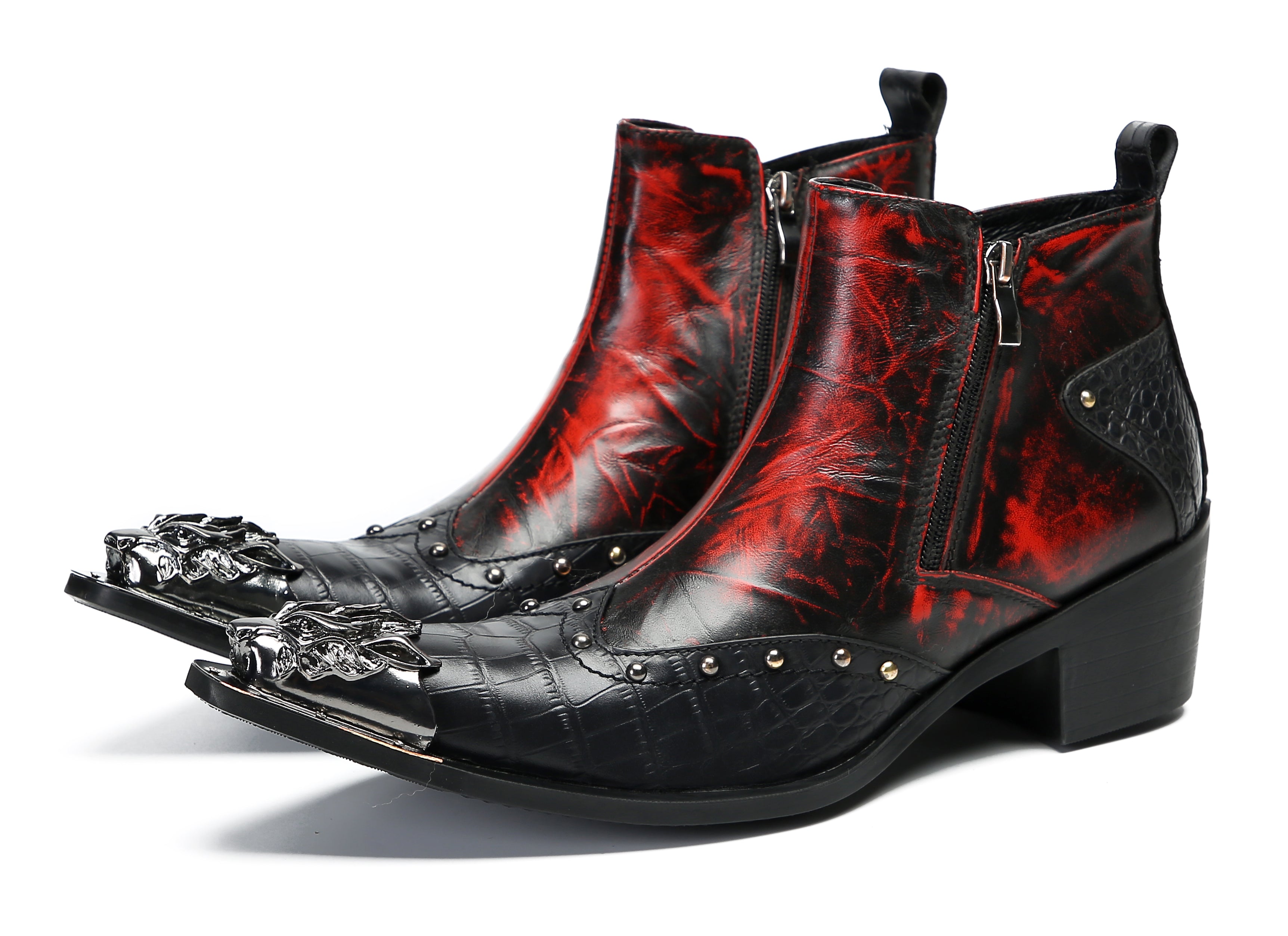 Men's Metal Toe Double Side Zipper Western Boots