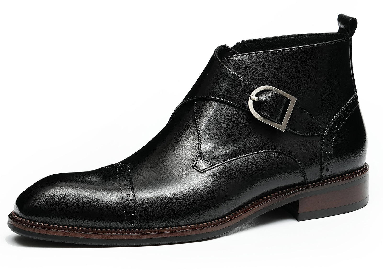 Botines brogue de vestir con correa tipo monje para hombre