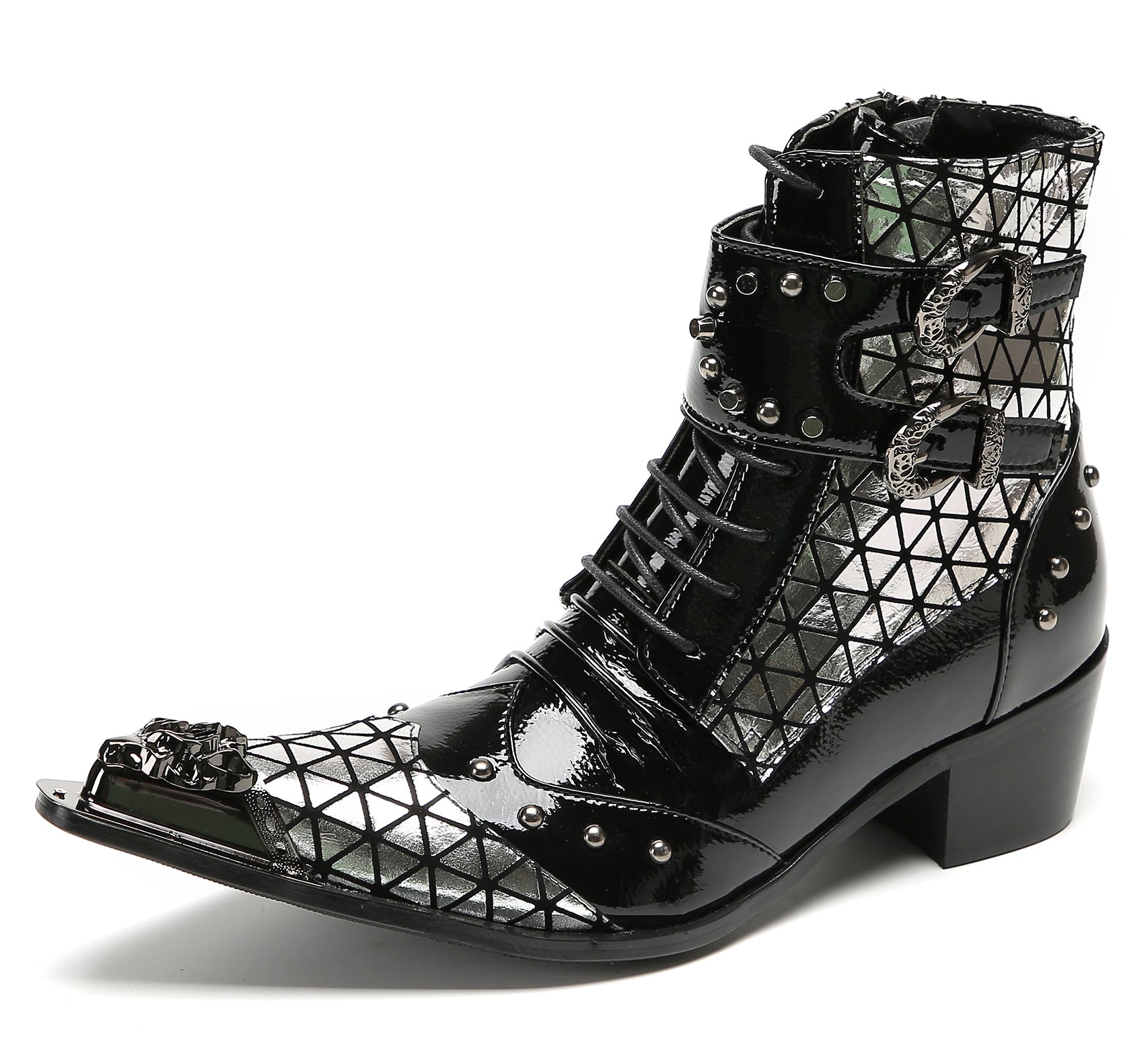 Men's Metal-Tip Toe Beaded Buckle Hight Top Western Boots