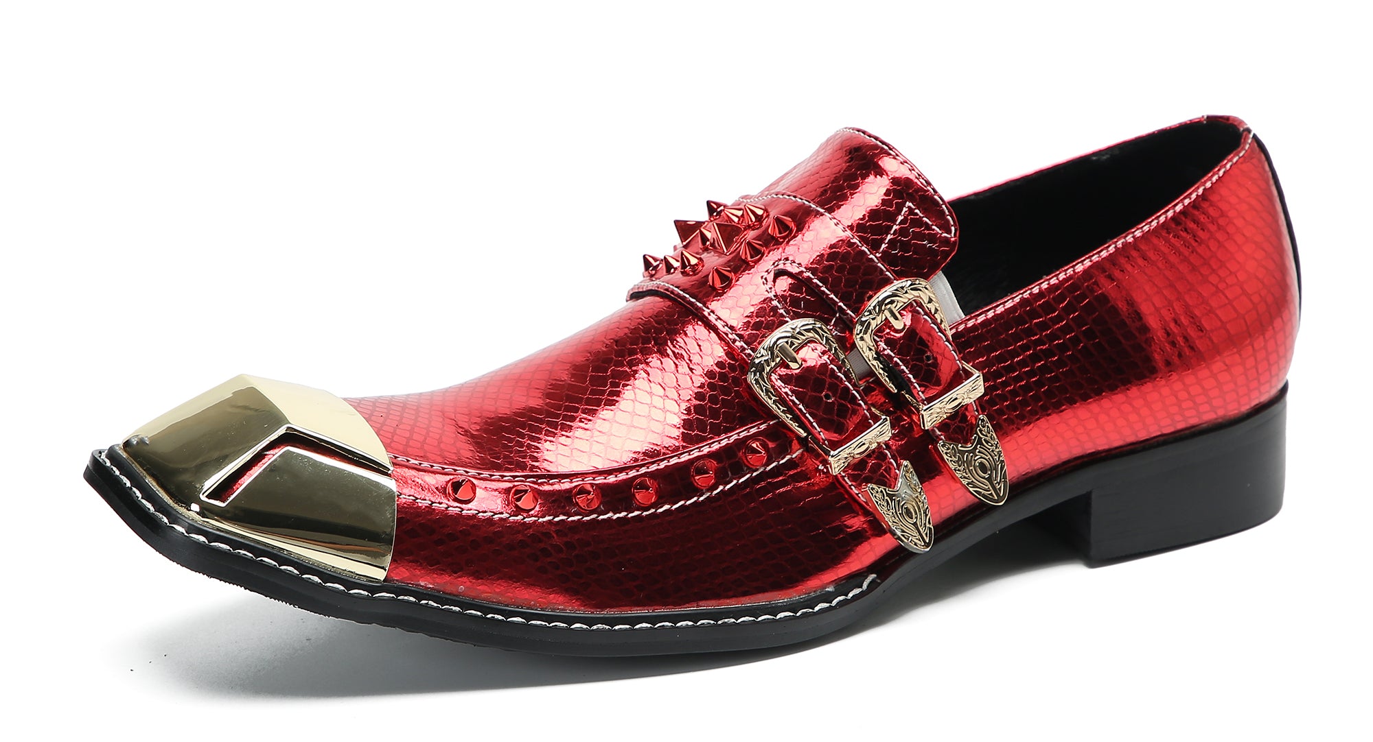Men's Metal-Square Toe Western Buckle Loafers