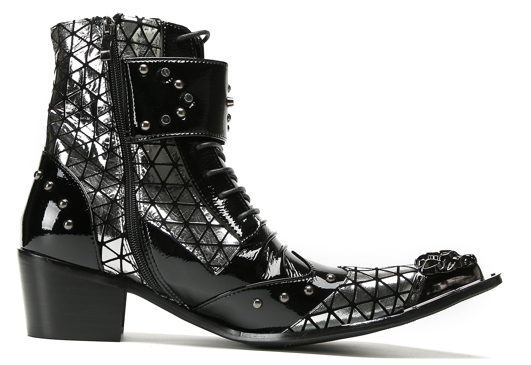 Men's Metal-Tip Toe Beaded Buckle Hight Top Western Boots