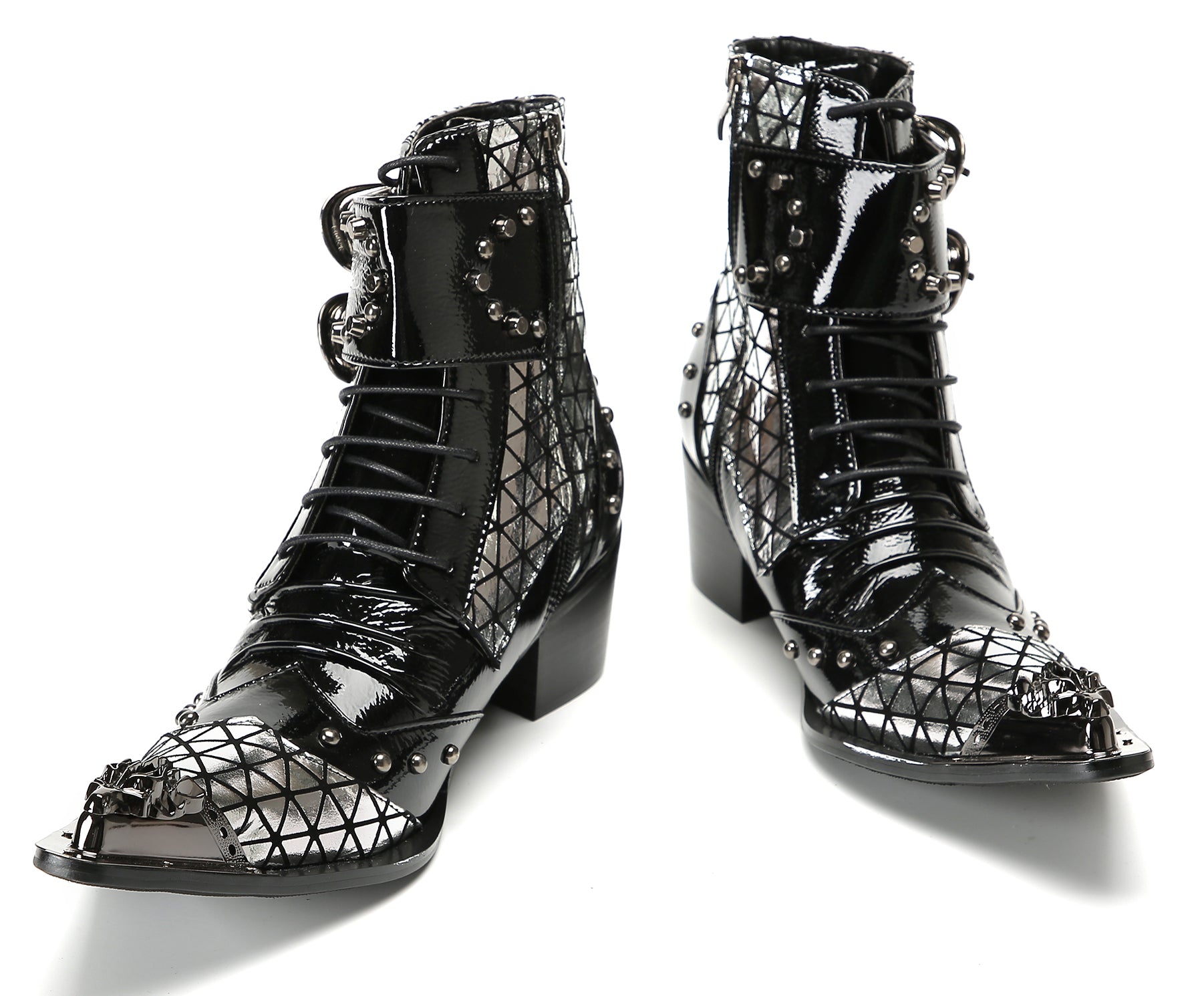 Men's Metal-Tip Toe Beaded Buckle Hight Top Western Boots