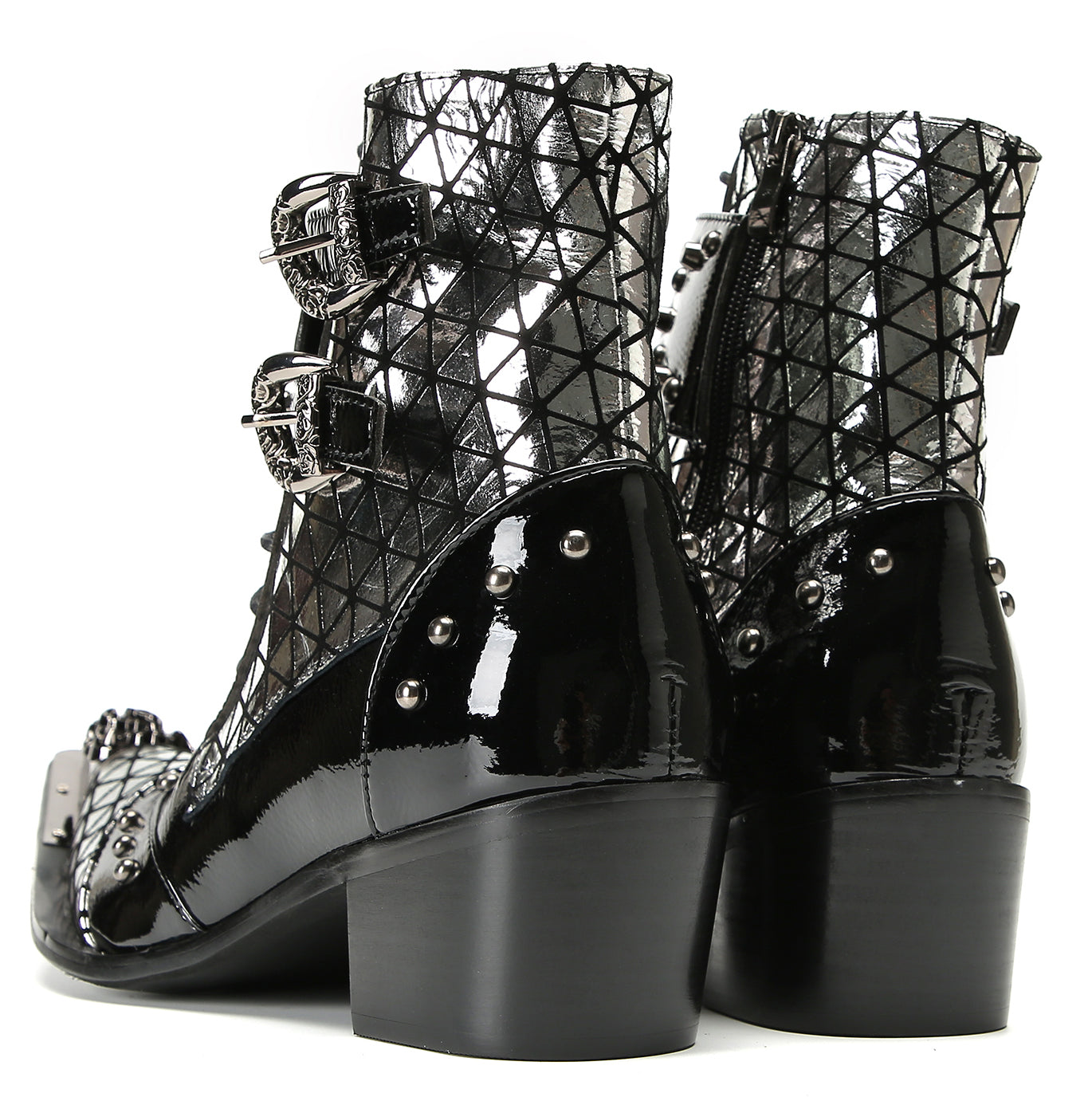 Men's Metal-Tip Toe Beaded Buckle Hight Top Western Boots